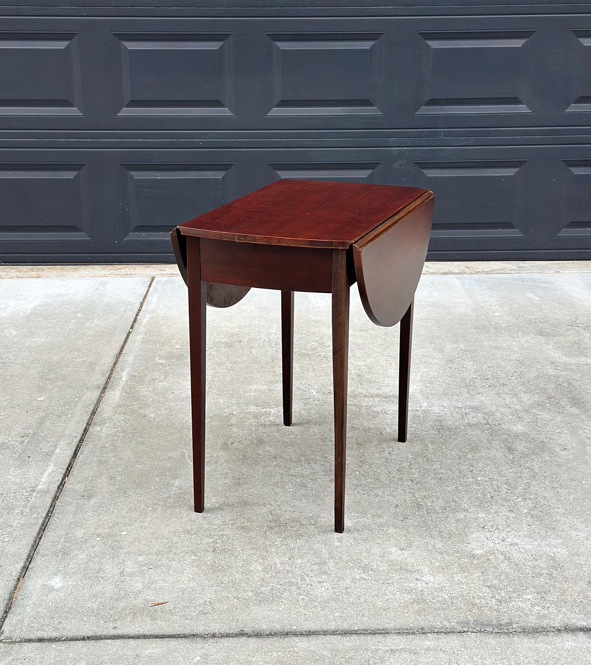 Antique Early 1900's Inlaid Mahogany Wood Single Drawer Drop Leaf Extending Accent Table