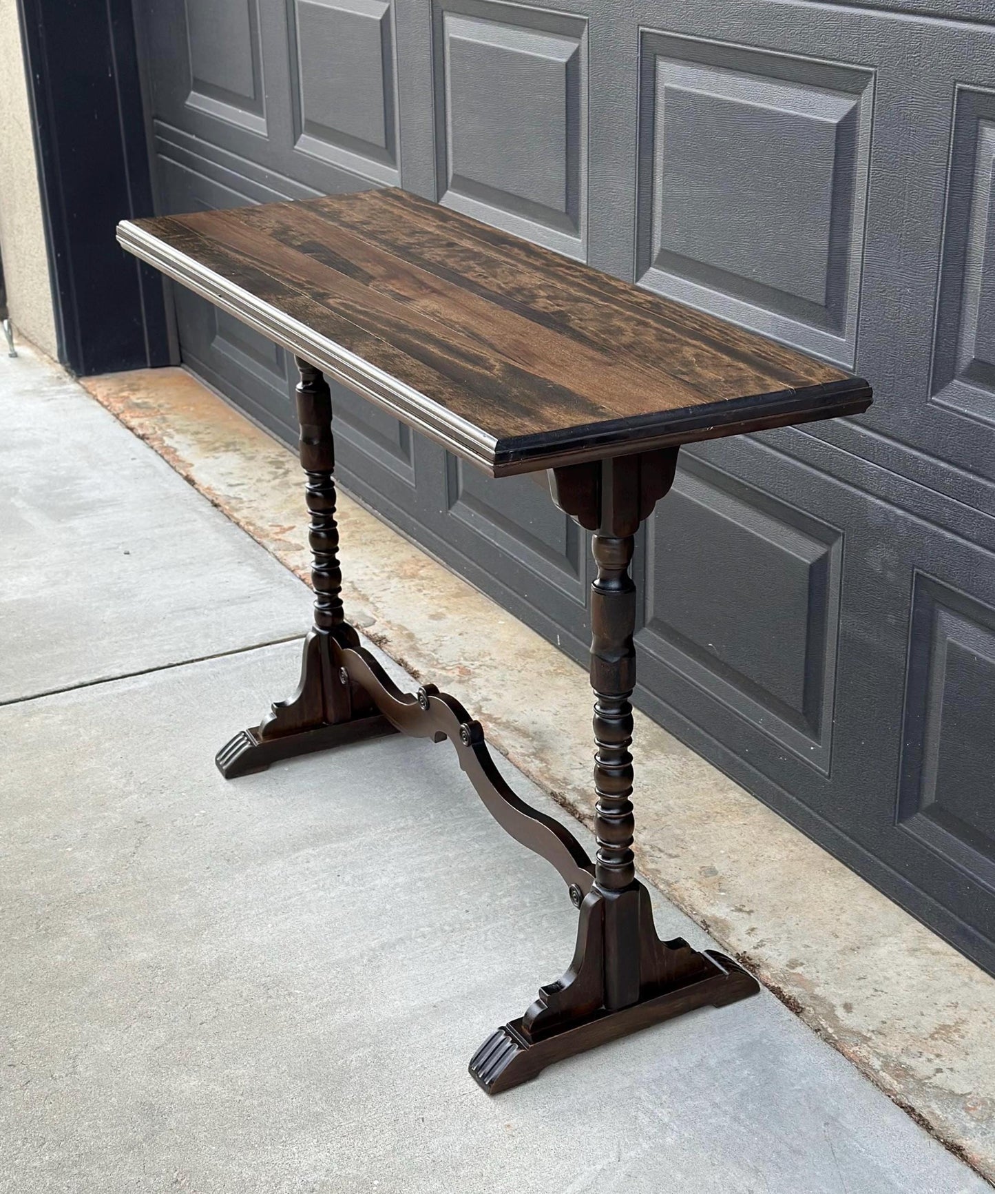 Antique Late 1800's Walnut Spindle Leg Solid Wood Narrow Accent Table