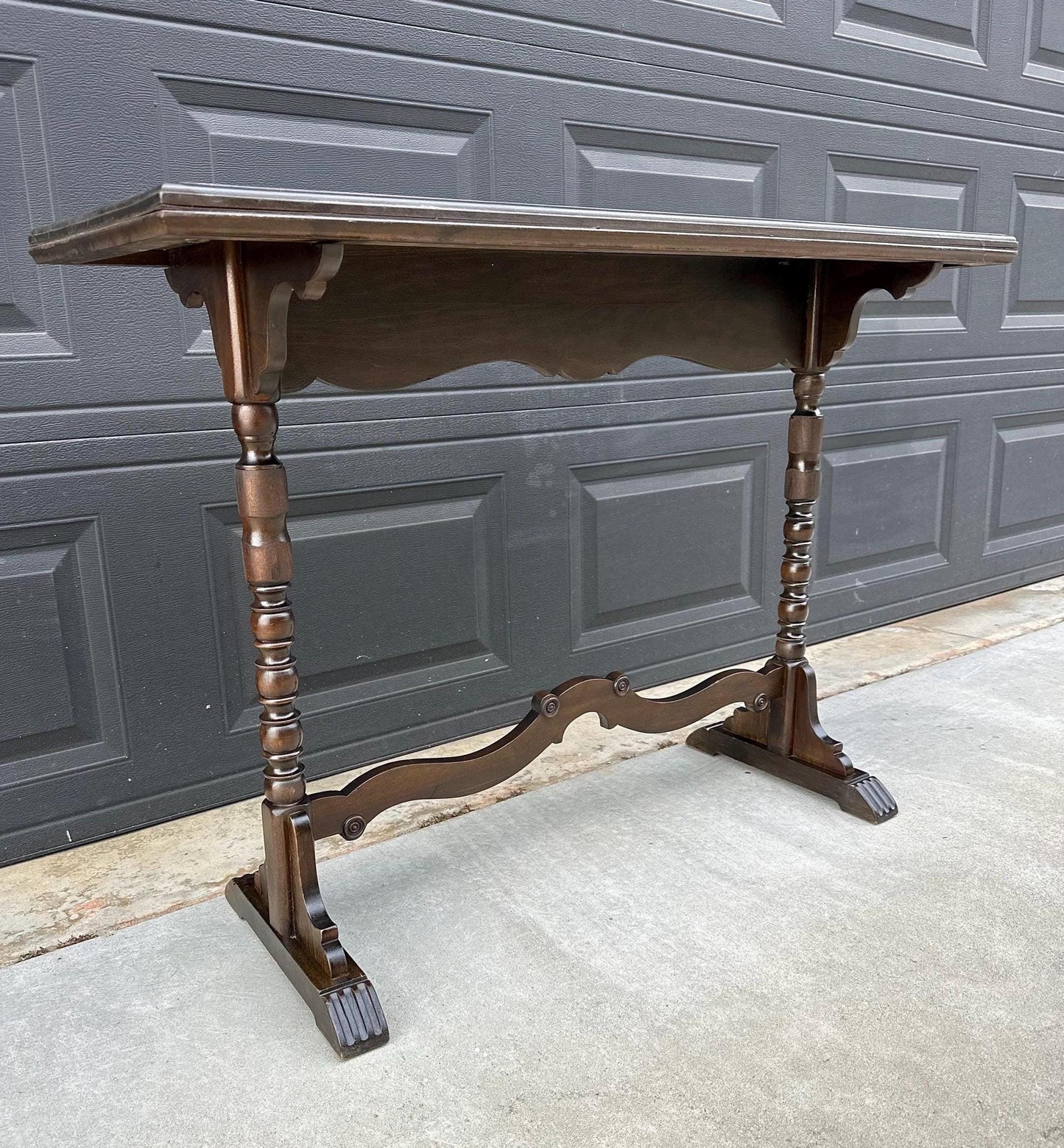 Antique Late 1800's Walnut Spindle Leg Solid Wood Narrow Accent Table