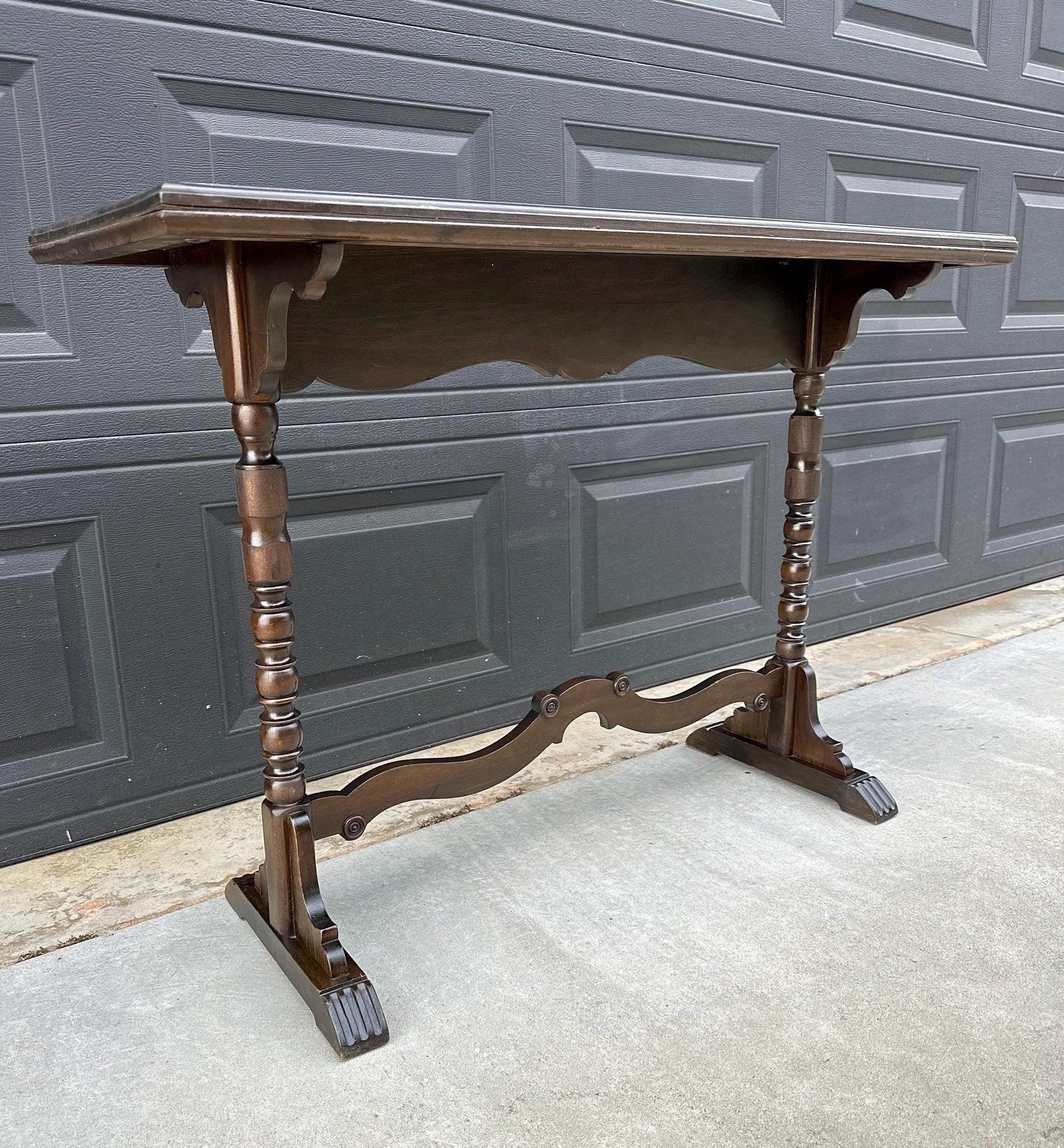 Antique Late 1800's Walnut Spindle Leg Solid Wood Narrow Accent Table