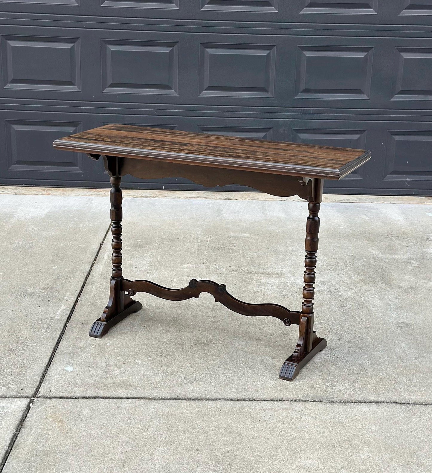 Antique Late 1800's Walnut Spindle Leg Solid Wood Narrow Accent Table