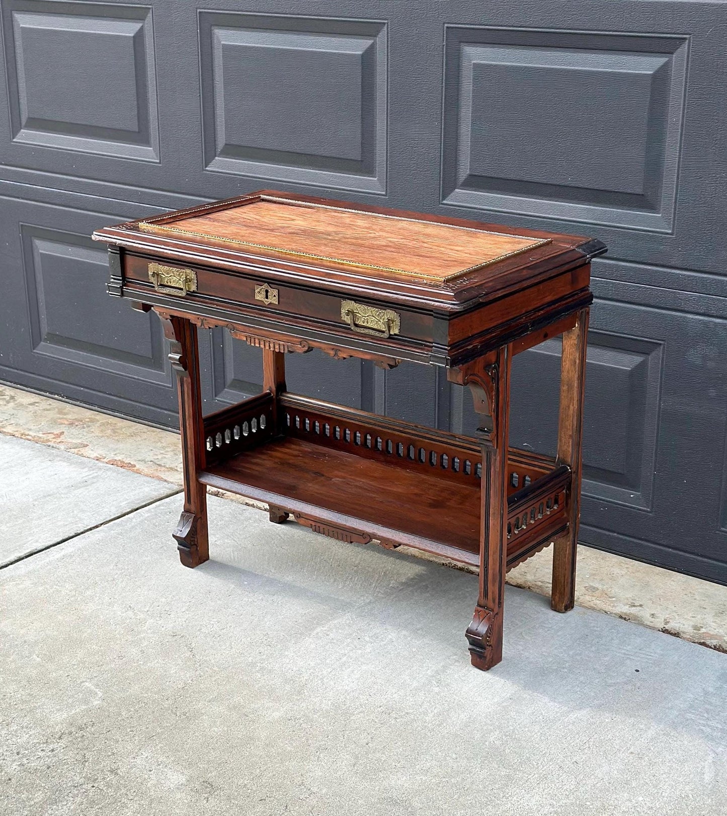 Antique Mid 1800's Walnut Eastlake Single Drawer Solid Wood Accent Entry Table