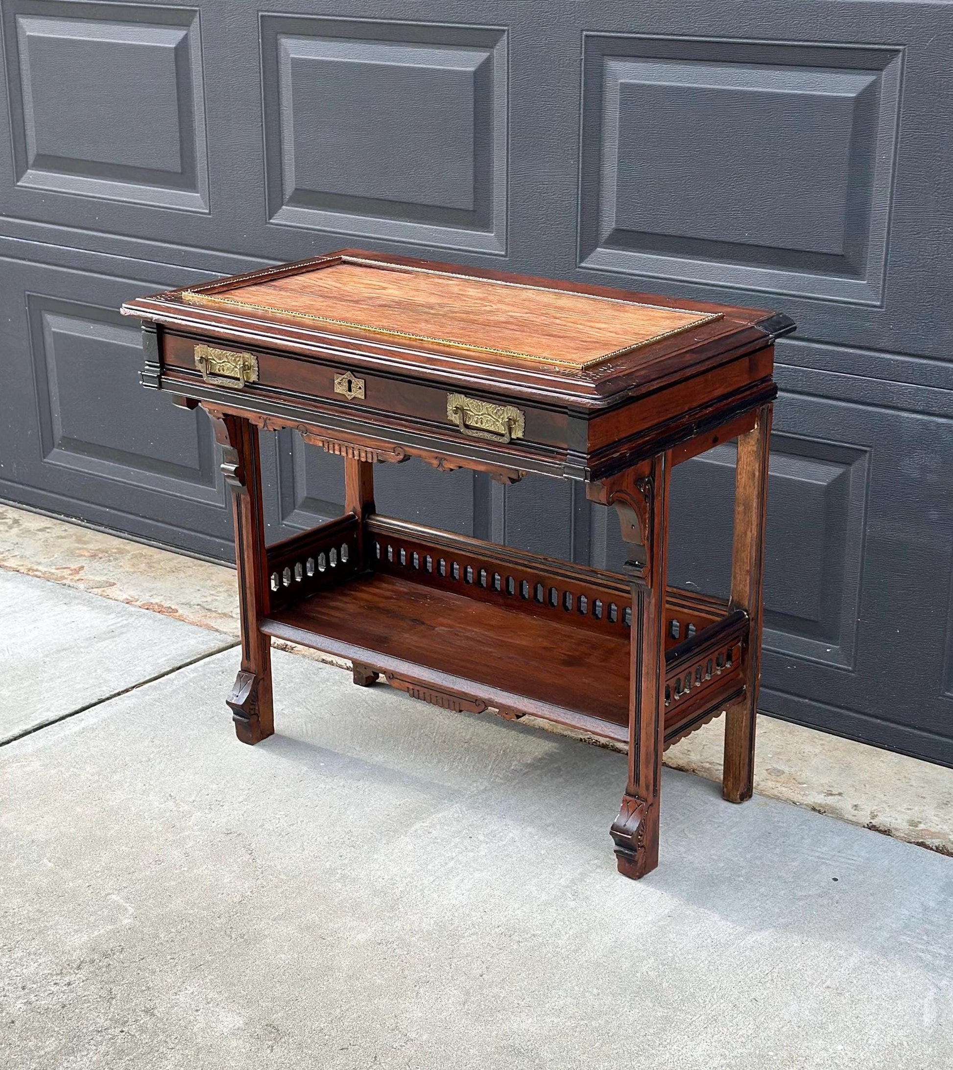 Antique Mid 1800's Walnut Eastlake Single Drawer Solid Wood Accent Entry Table
