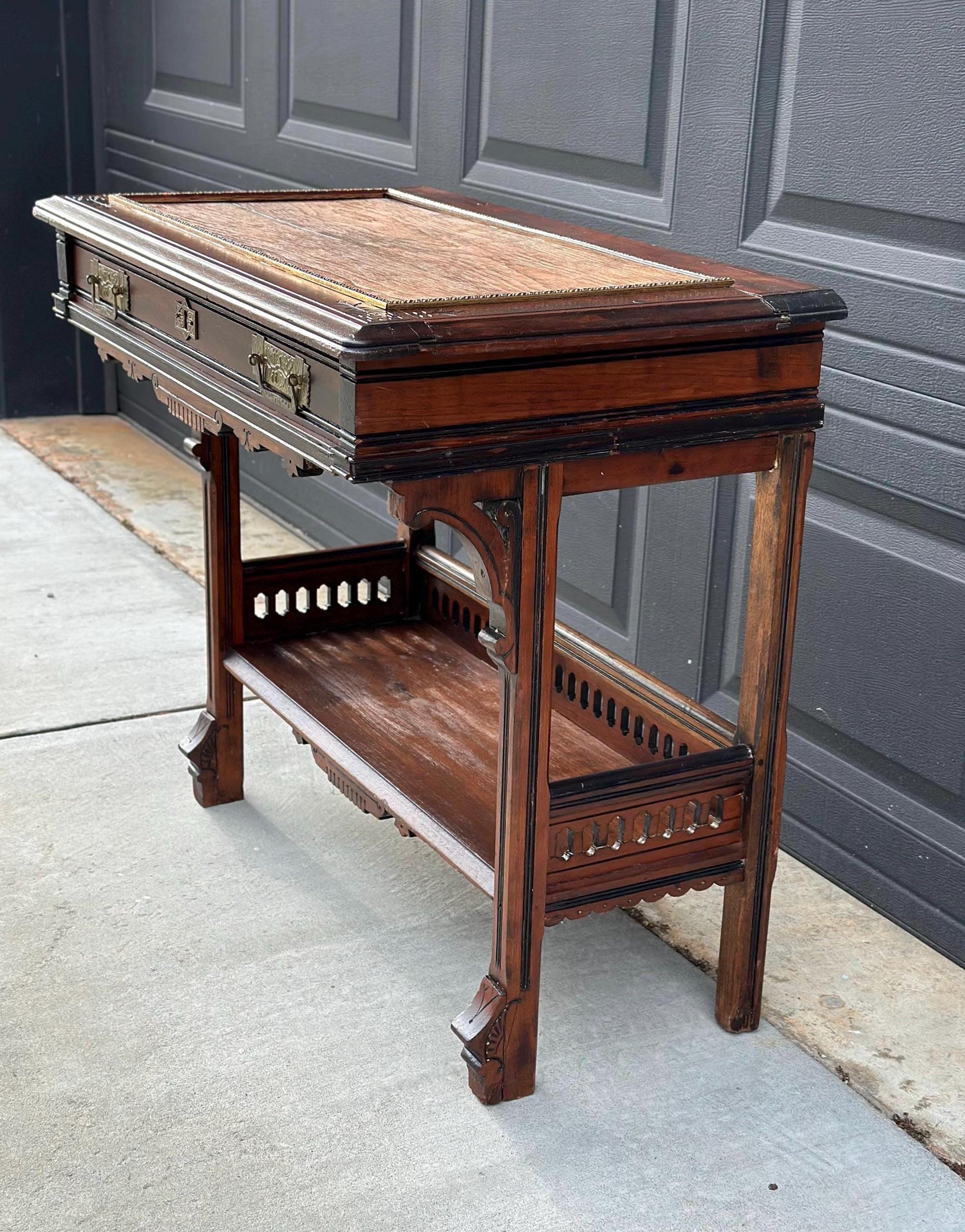 Antique Mid 1800's Walnut Eastlake Single Drawer Solid Wood Accent Entry Table