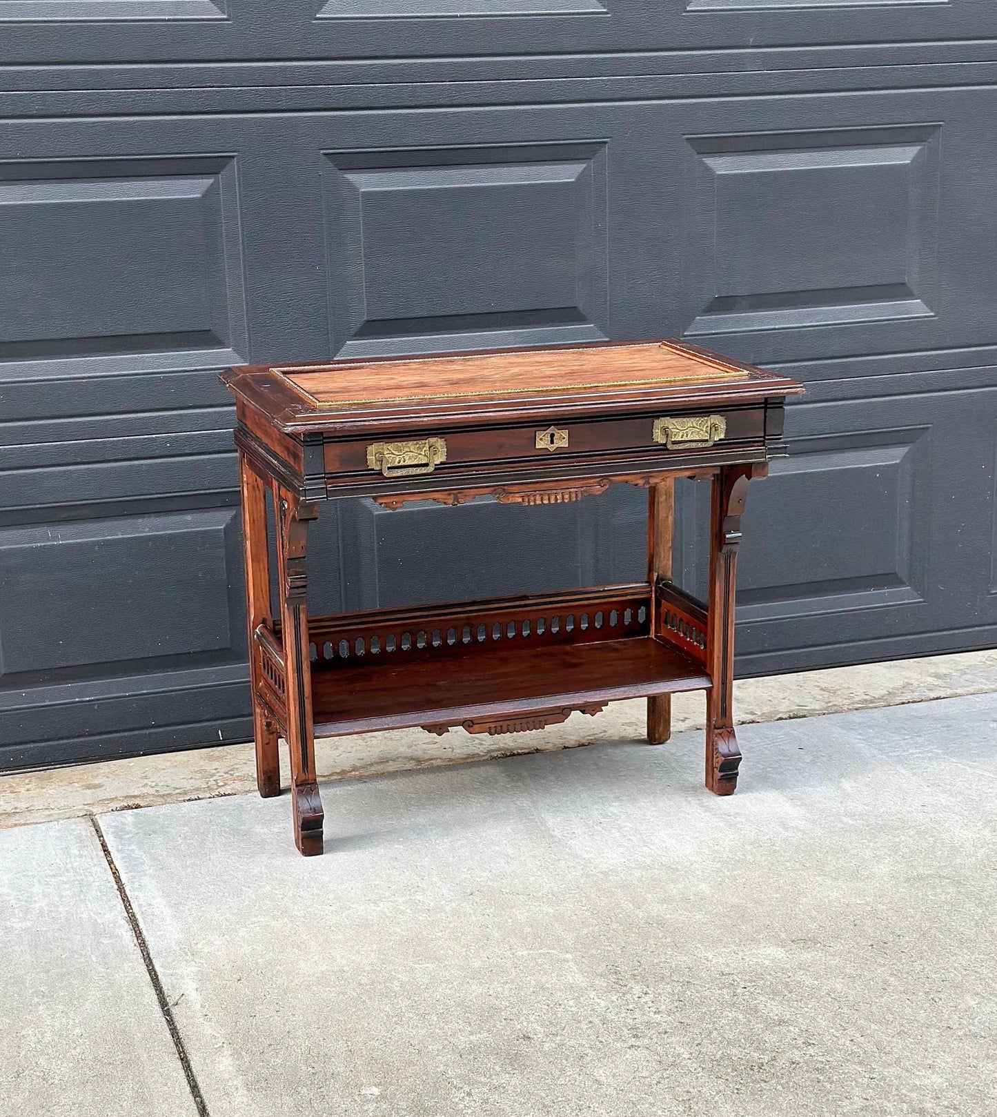Antique Mid 1800's Walnut Eastlake Single Drawer Solid Wood Accent Entry Table
