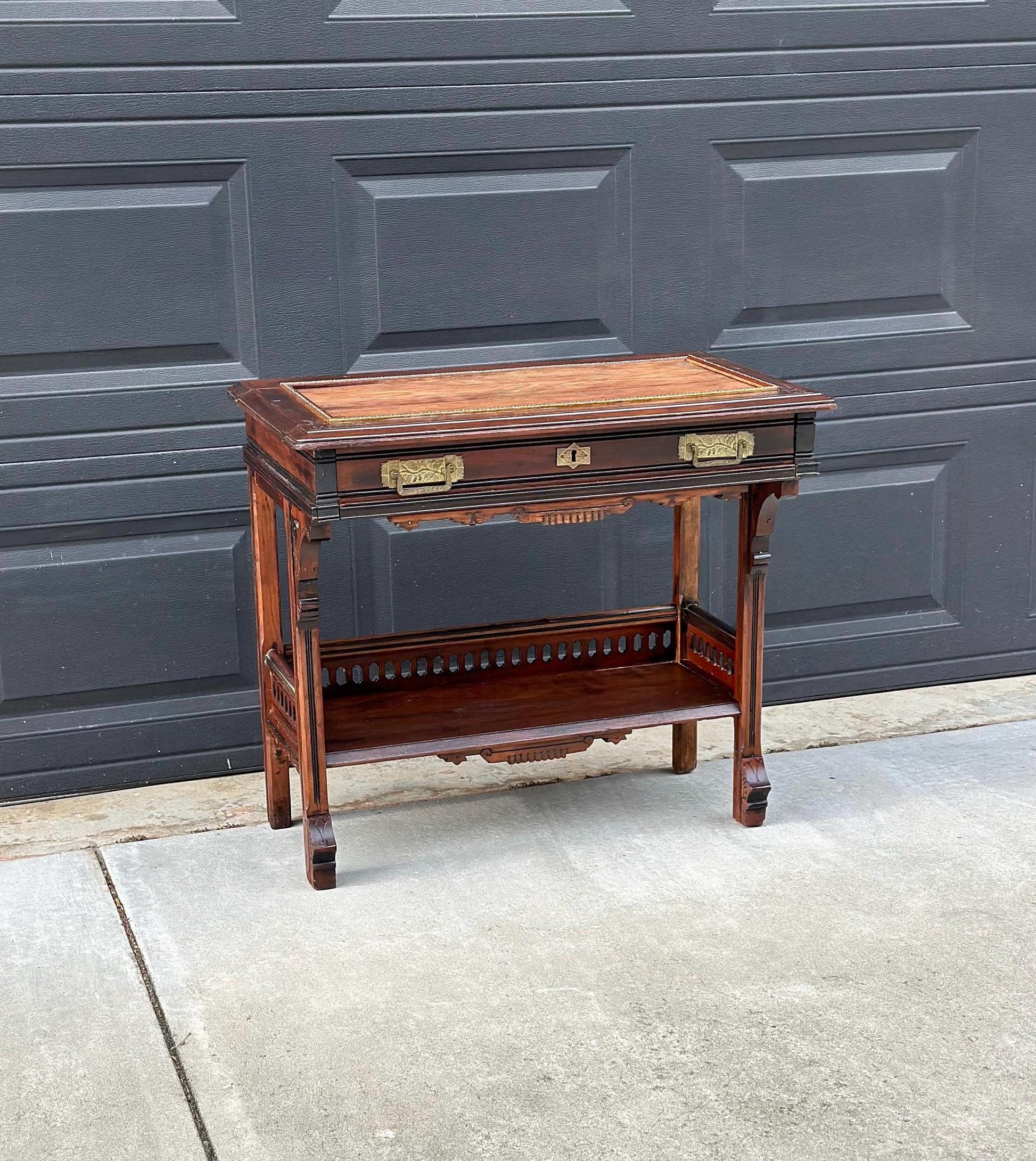 Antique Mid 1800's Walnut Eastlake Single Drawer Solid Wood Accent Entry Table