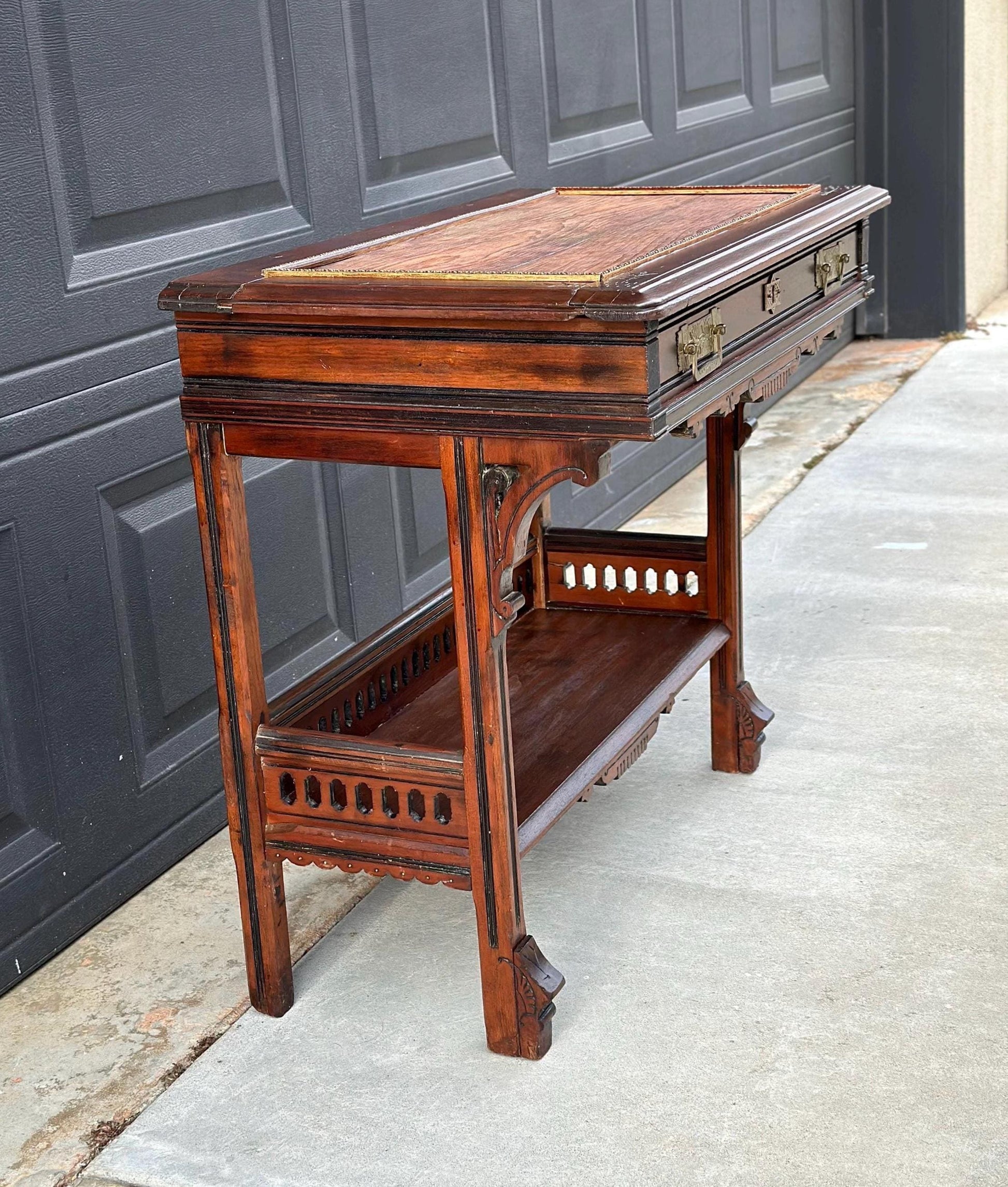 Antique Mid 1800's Walnut Eastlake Single Drawer Solid Wood Accent Entry Table