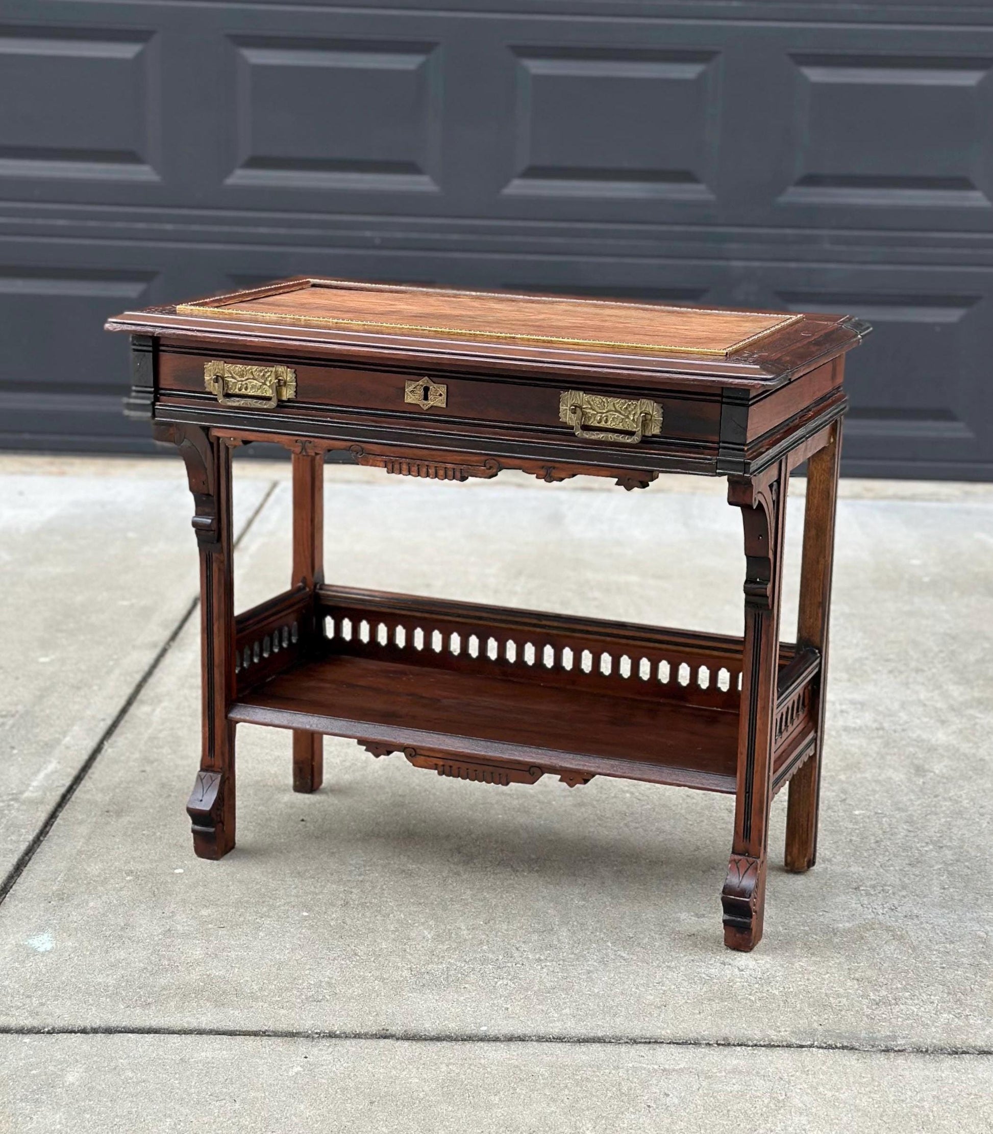 Antique Mid 1800's Walnut Eastlake Single Drawer Solid Wood Accent Entry Table