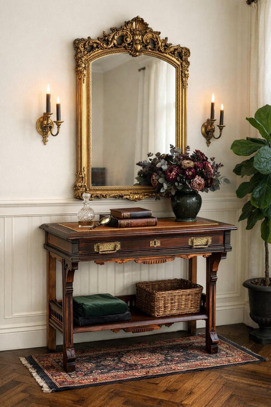 Antique Mid 1800's Walnut Eastlake Single Drawer Solid Wood Accent Entry Table