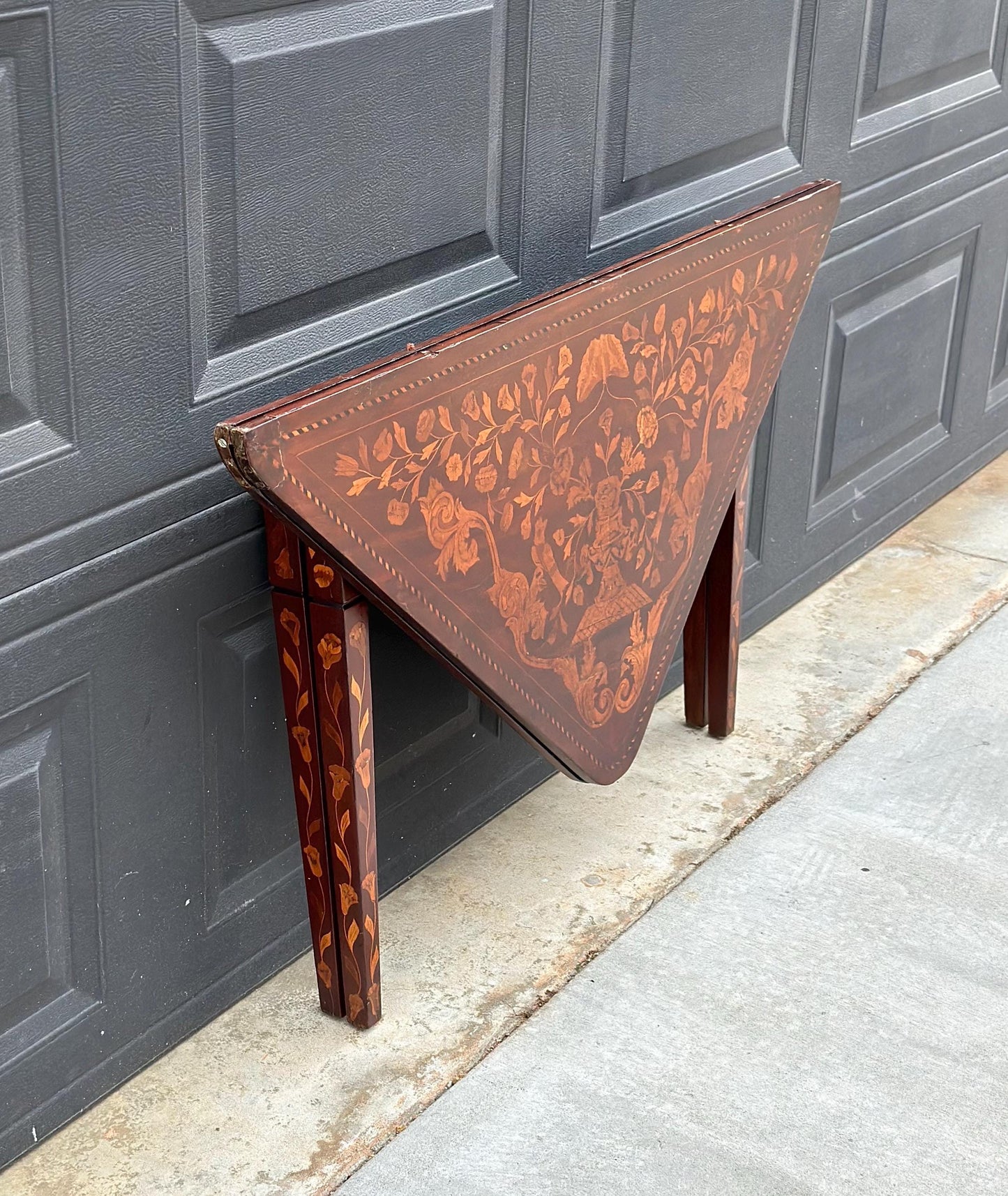 Antique 1820's Art Nouveau Inlaid Mahogany Wood Foldable Corner & Tea Table