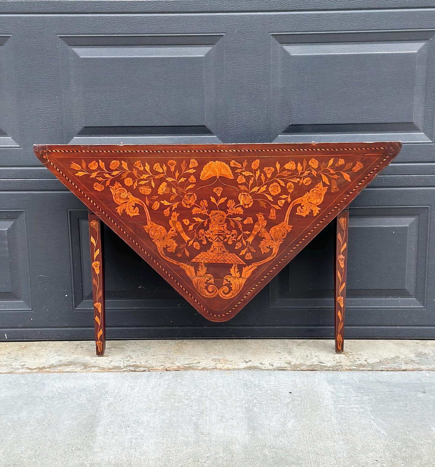 Antique 1820's Art Nouveau Inlaid Mahogany Wood Foldable Corner & Tea Table
