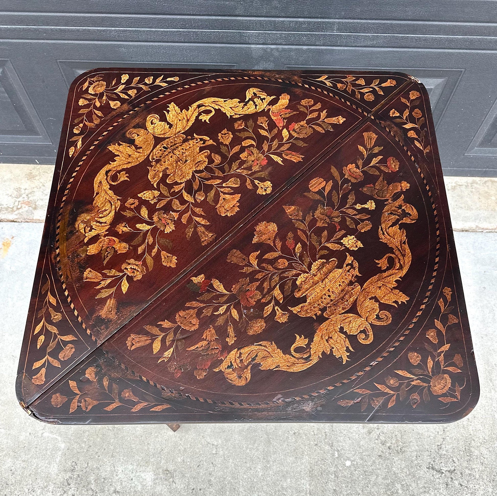Antique 1820's Art Nouveau Inlaid Mahogany Wood Foldable Corner & Tea Table