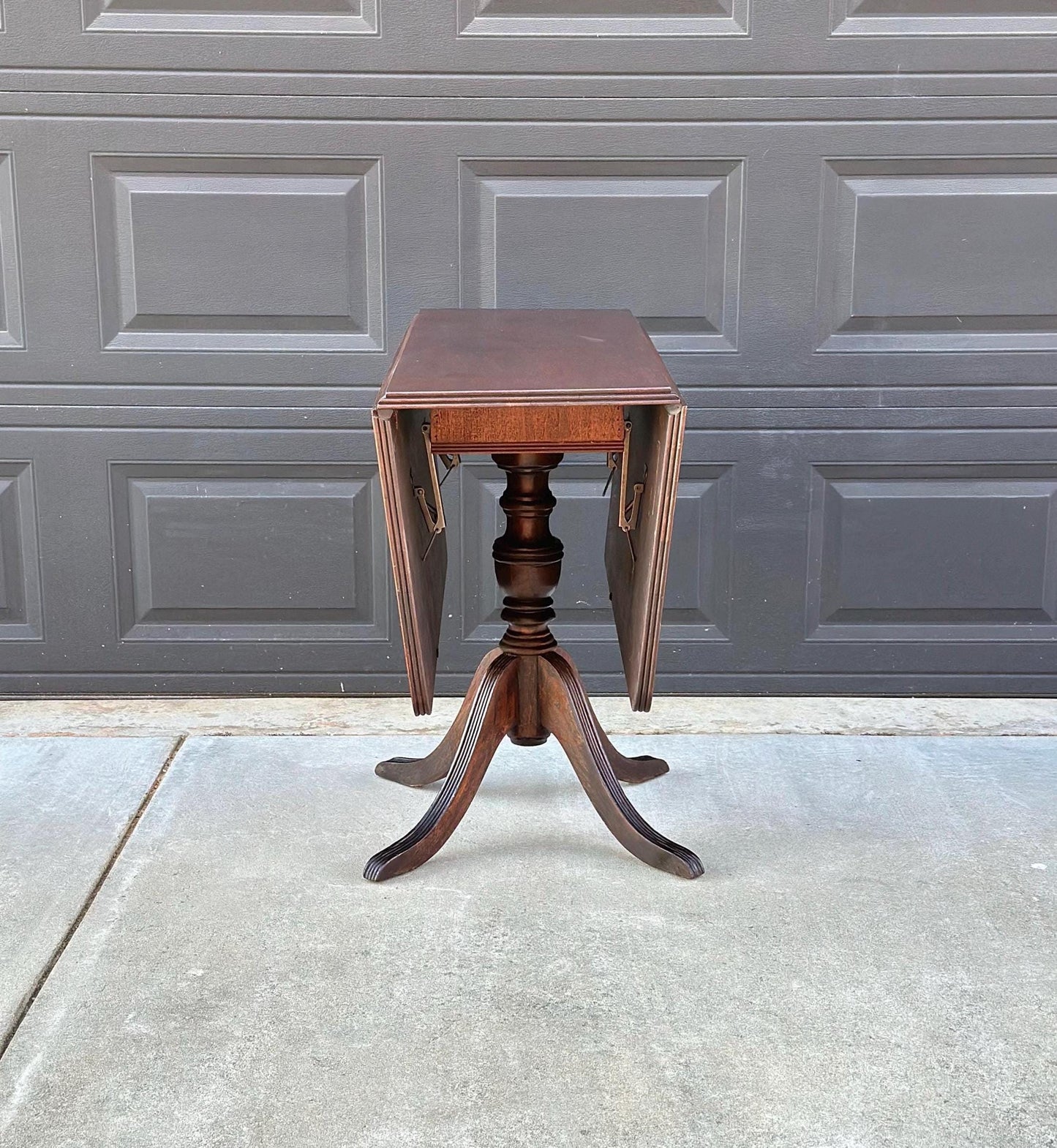 Antique Early 1900's Traditional Mahogany Folding Drop Leaf Solid Wood Dining Table