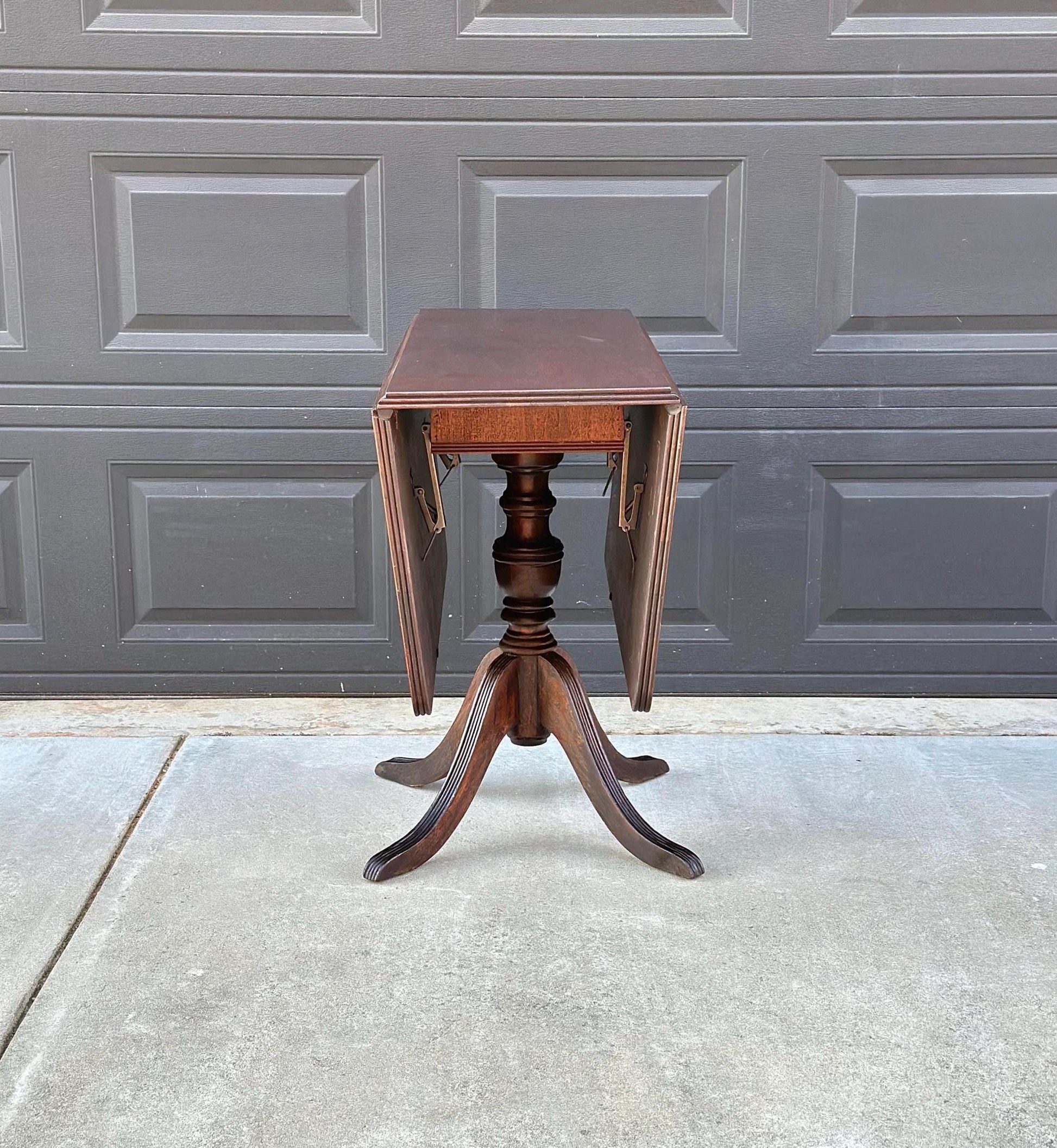 Antique Early 1900's Traditional Mahogany Folding Drop Leaf Solid Wood Dining Table