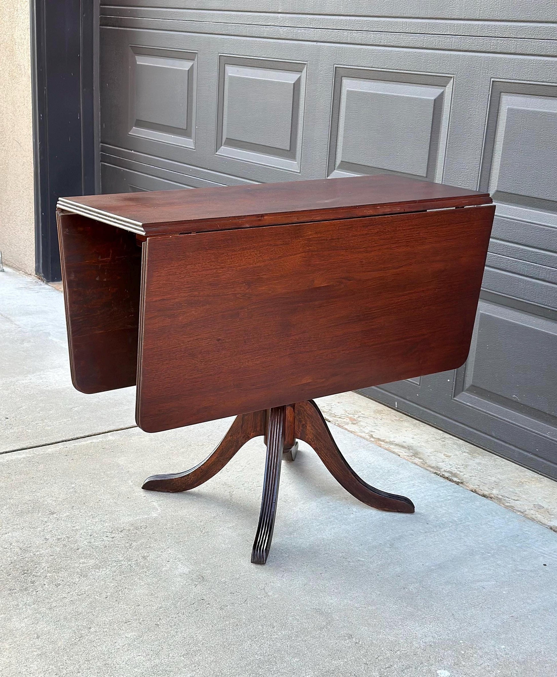 Antique Early 1900's Traditional Mahogany Folding Drop Leaf Solid Wood Dining Table