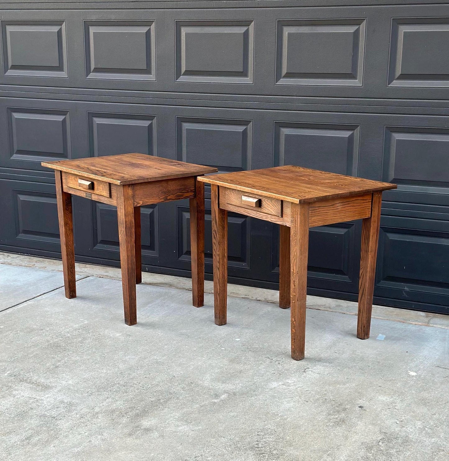 Antique Early 1900's Solid Wood Craftsman Large Oak End Tables - a Pair