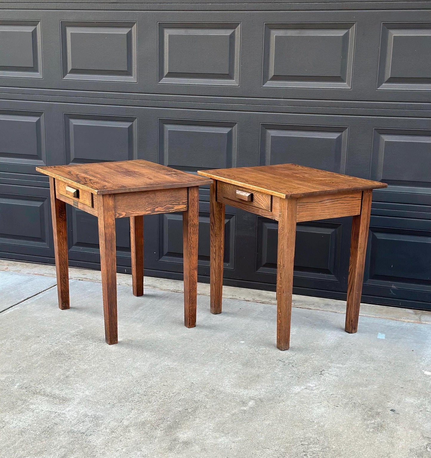 Antique Early 1900's Solid Wood Craftsman Large Oak End Tables - a Pair