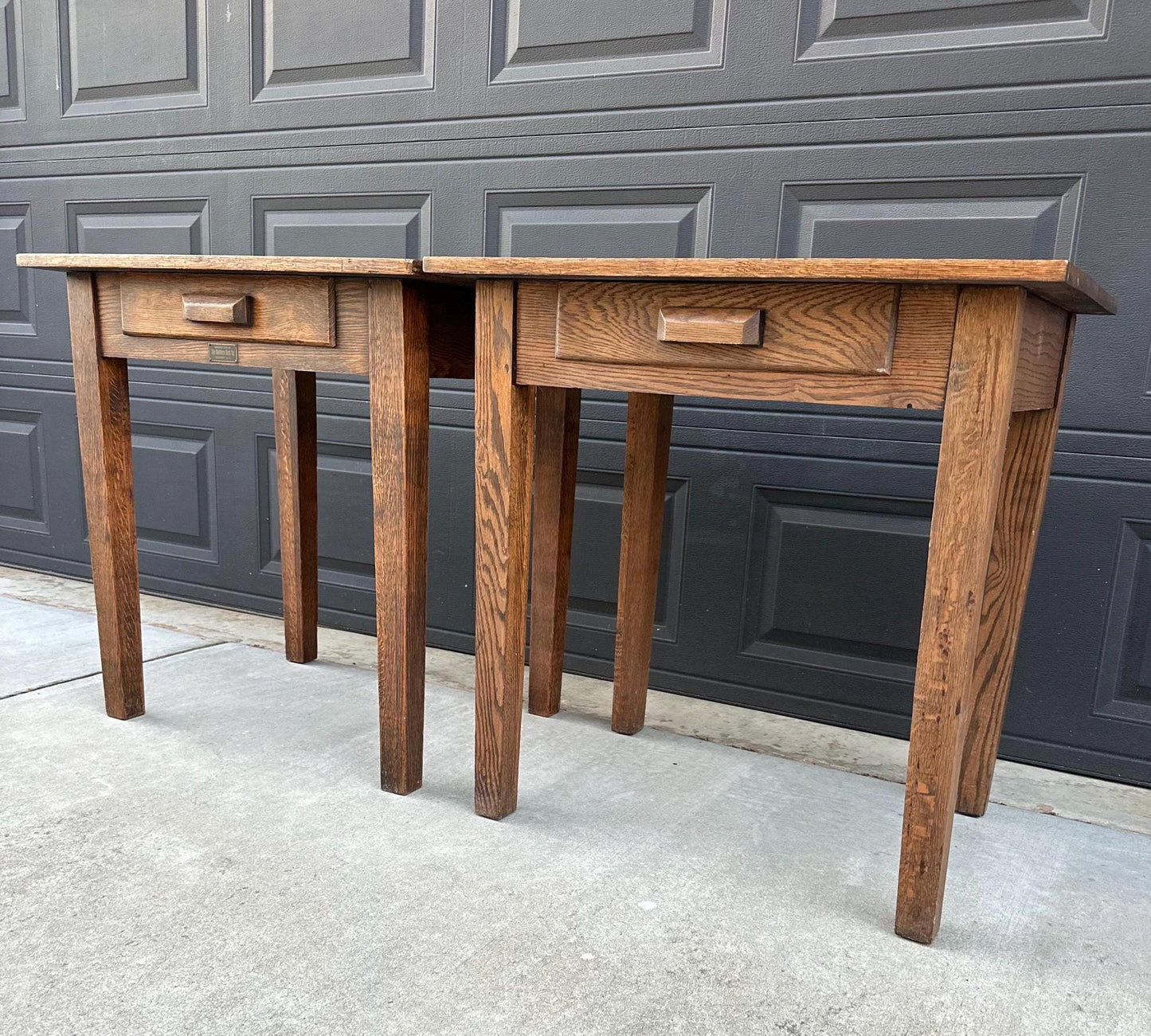 Antique Early 1900's Solid Wood Craftsman Large Oak End Tables - a Pair