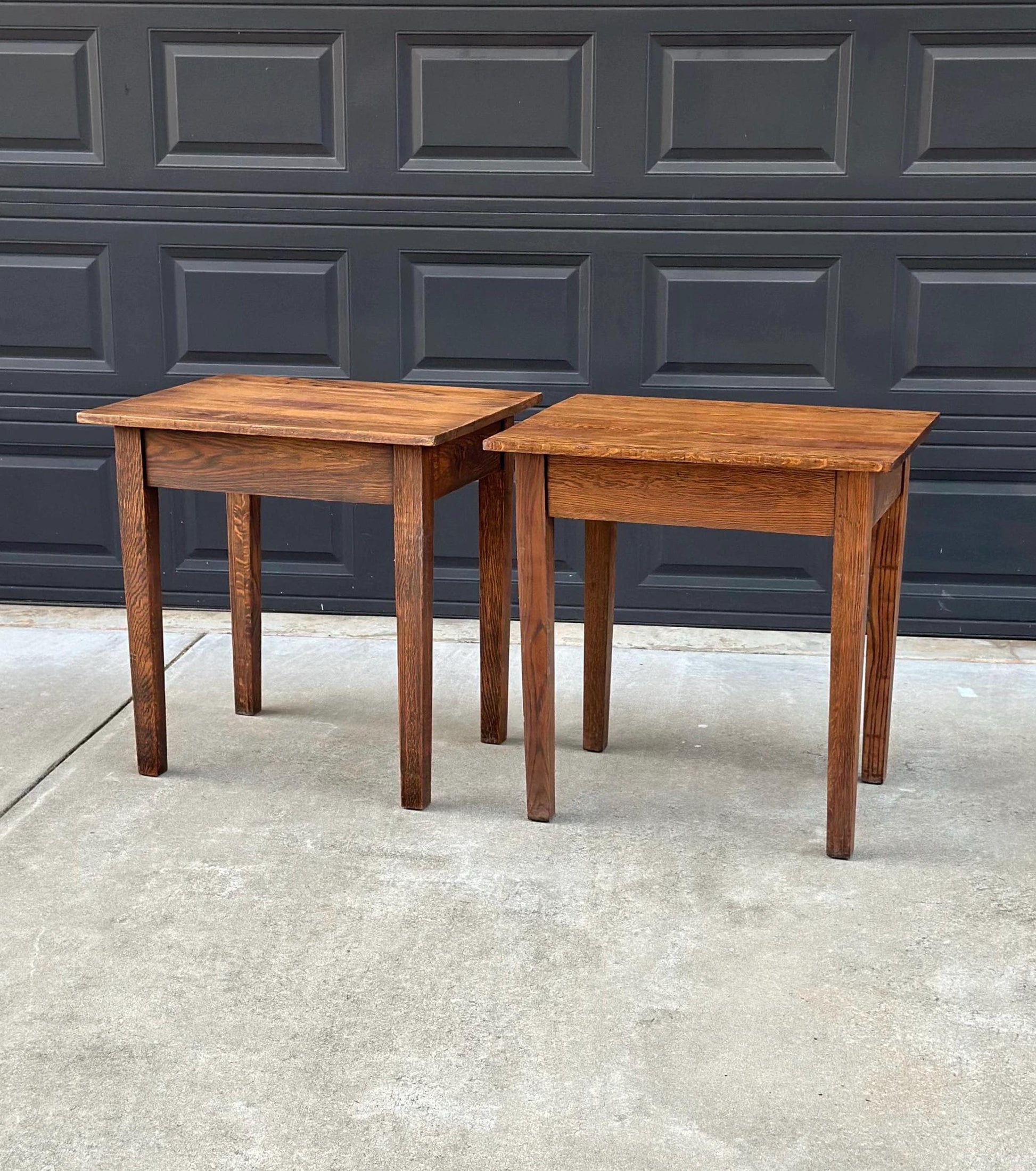 Antique Early 1900's Solid Wood Craftsman Large Oak End Tables - a Pair