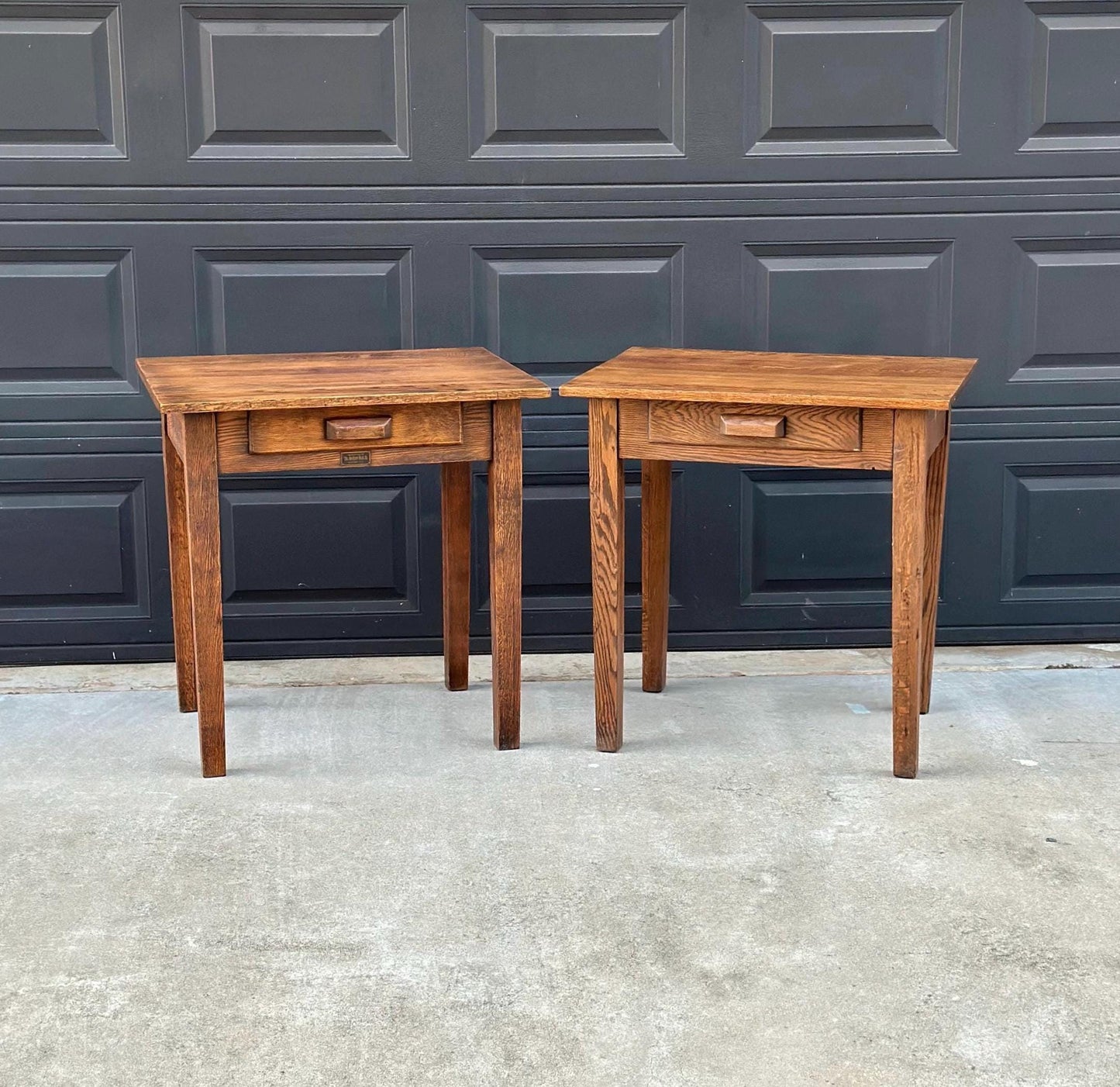 Antique Early 1900's Solid Wood Craftsman Large Oak End Tables - a Pair