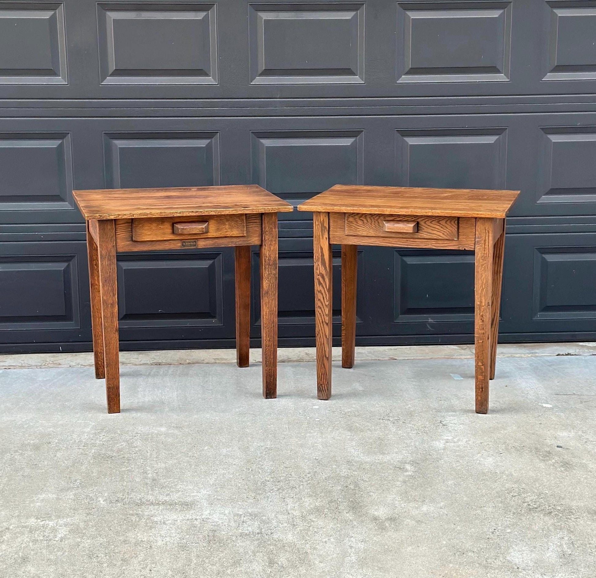 Antique Early 1900's Solid Wood Craftsman Large Oak End Tables - a Pair
