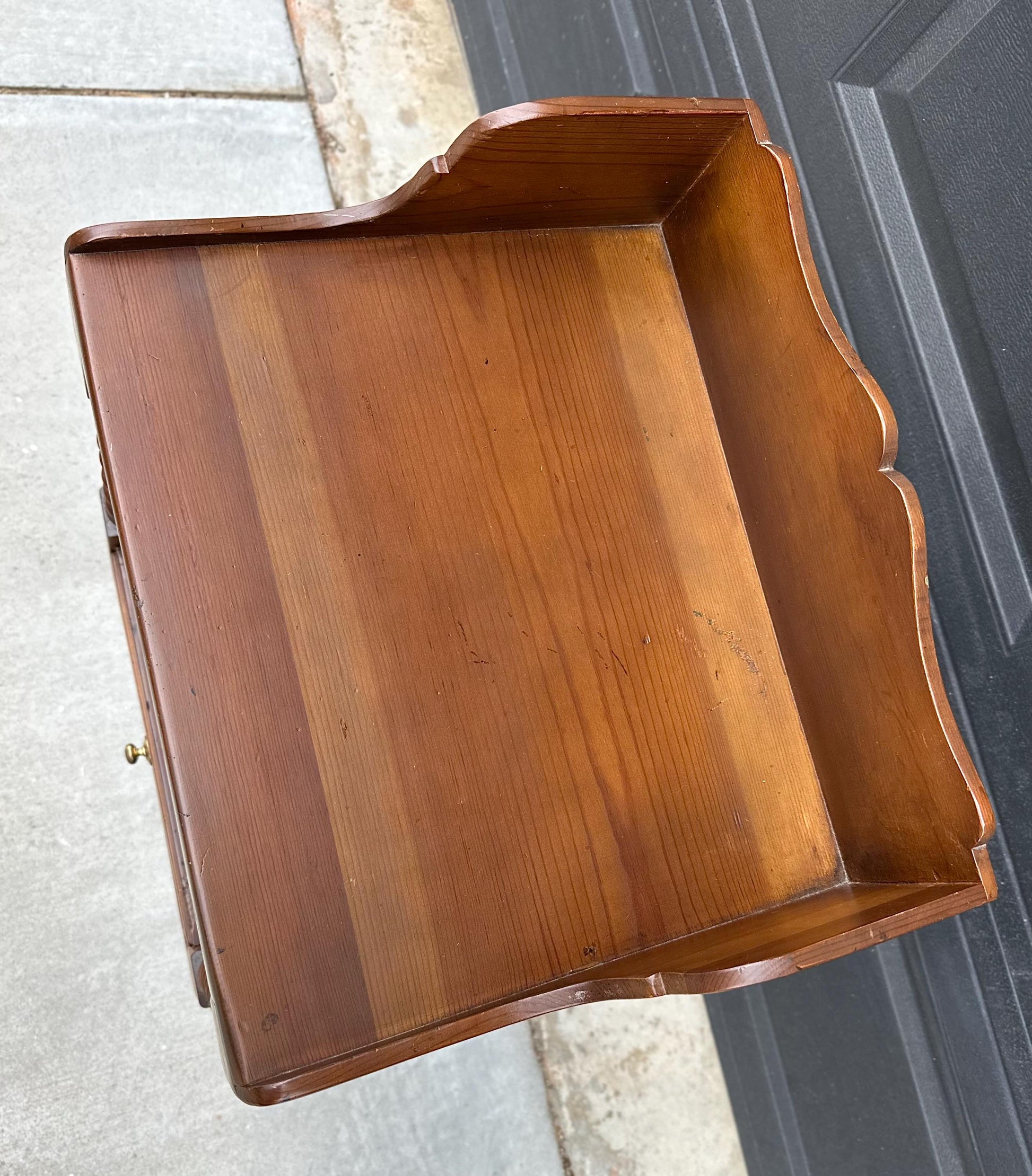 Antique Early 1900's Spindle Leg Solid Wood Two Tier Single Drawer Side Table