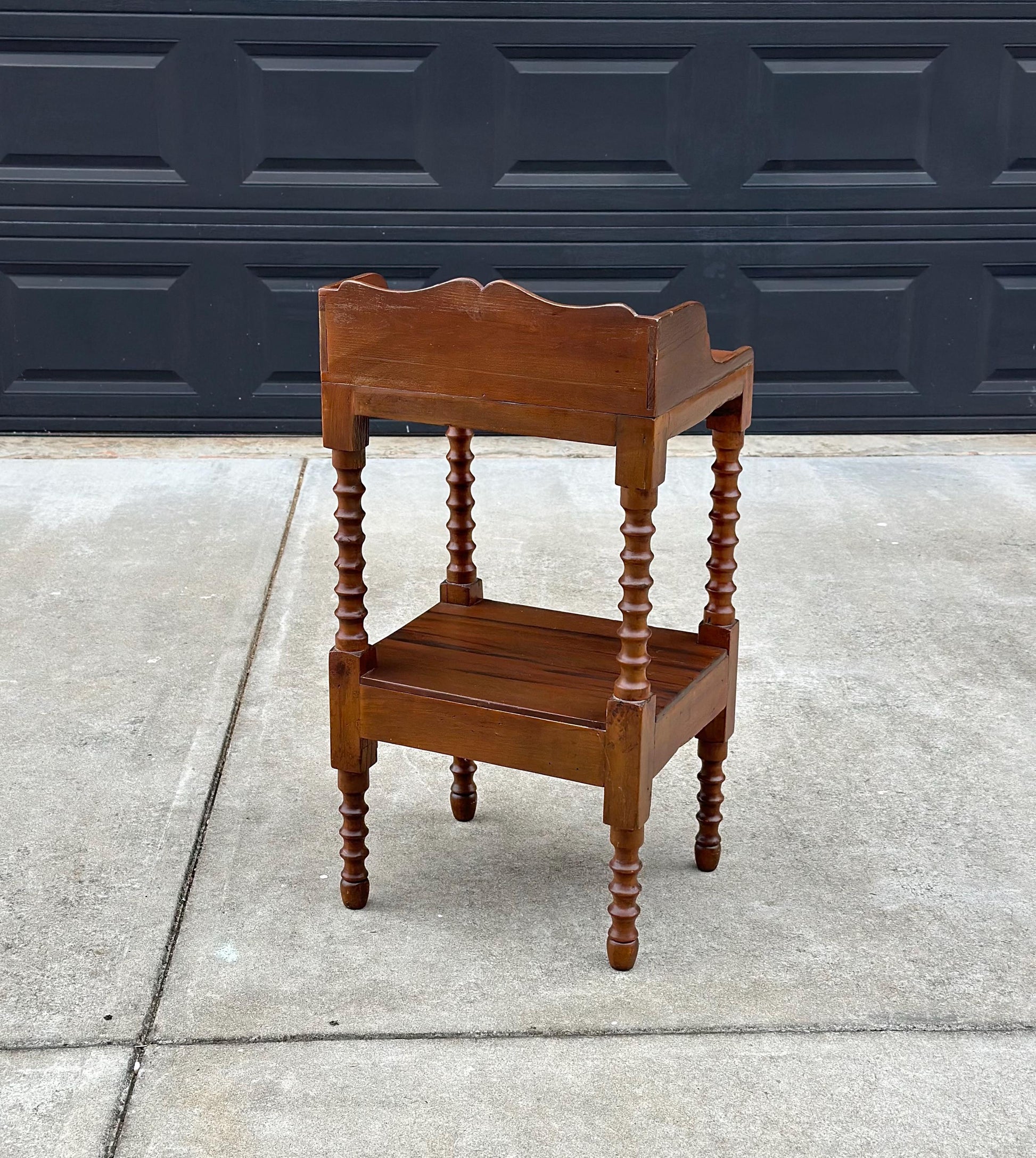 Antique Early 1900's Spindle Leg Solid Wood Two Tier Single Drawer Side Table
