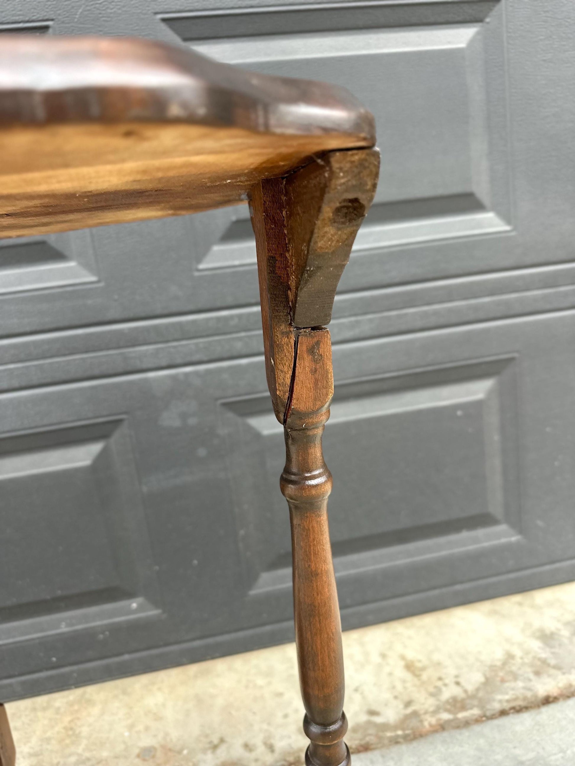 Antique Early 1900's Solid Wood Spindle Leg Walnut Accent Table