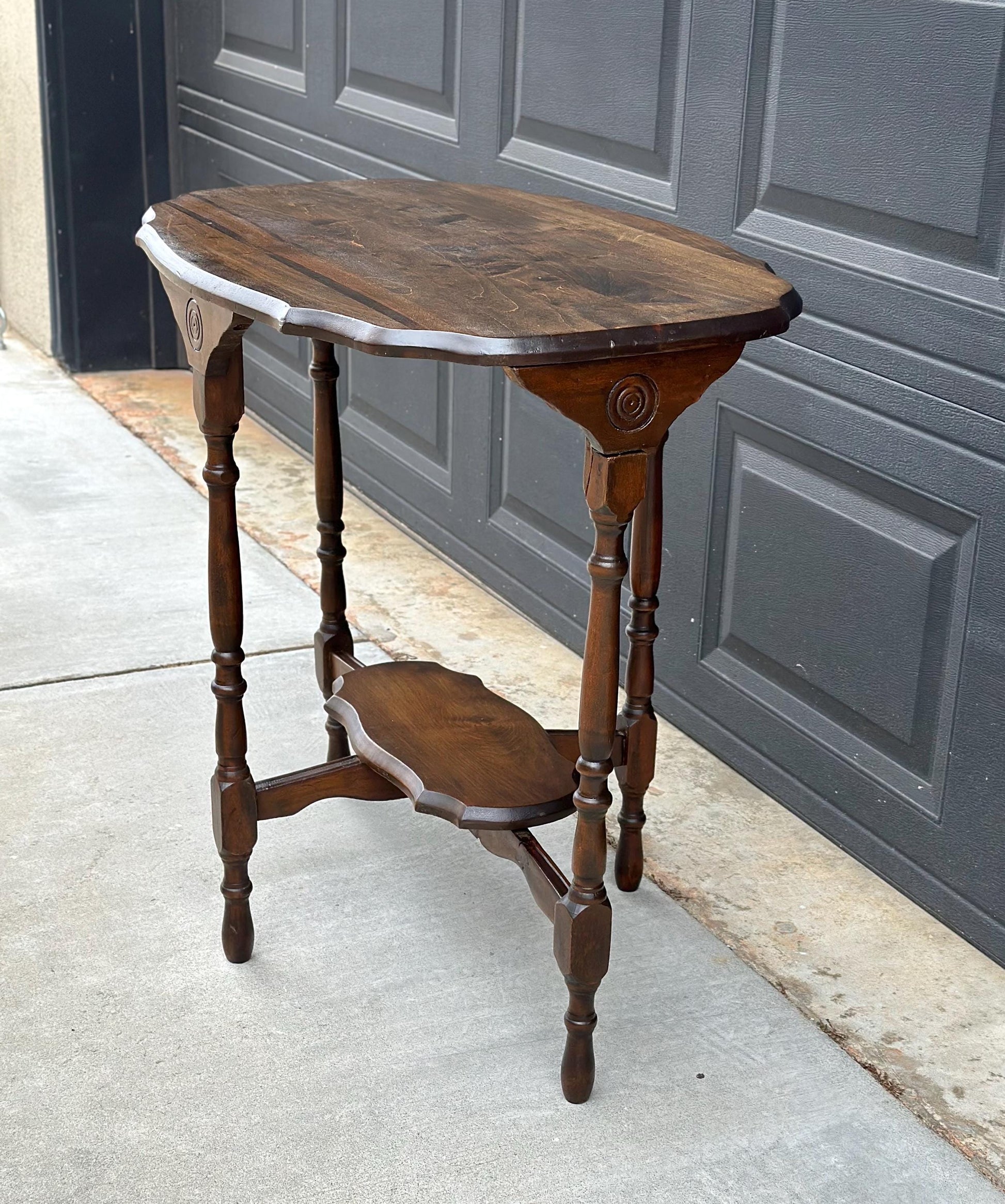 Antique Early 1900's Solid Wood Spindle Leg Walnut Accent Table