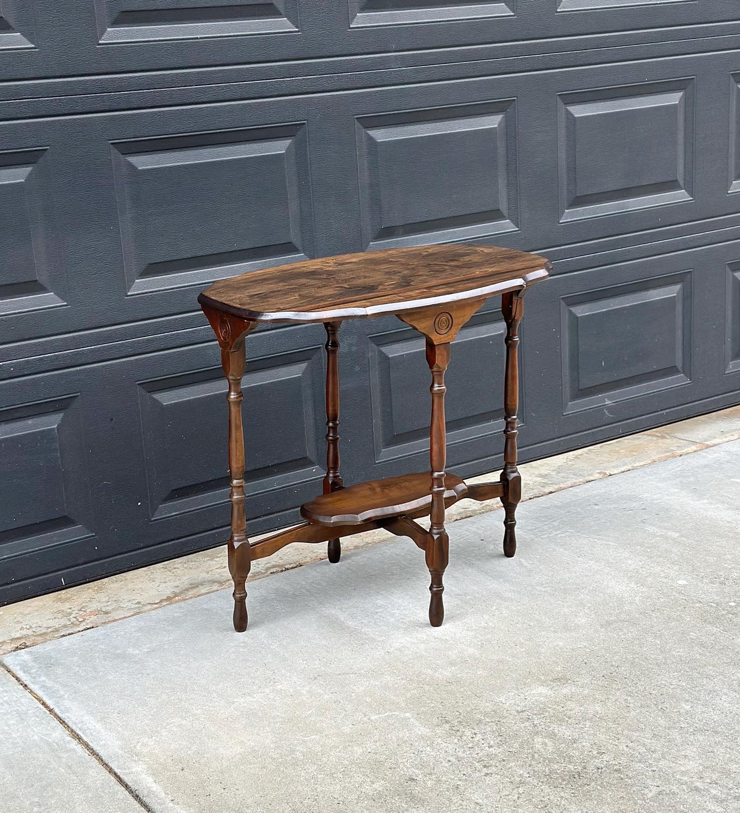 Antique Early 1900's Solid Wood Spindle Leg Walnut Accent Table