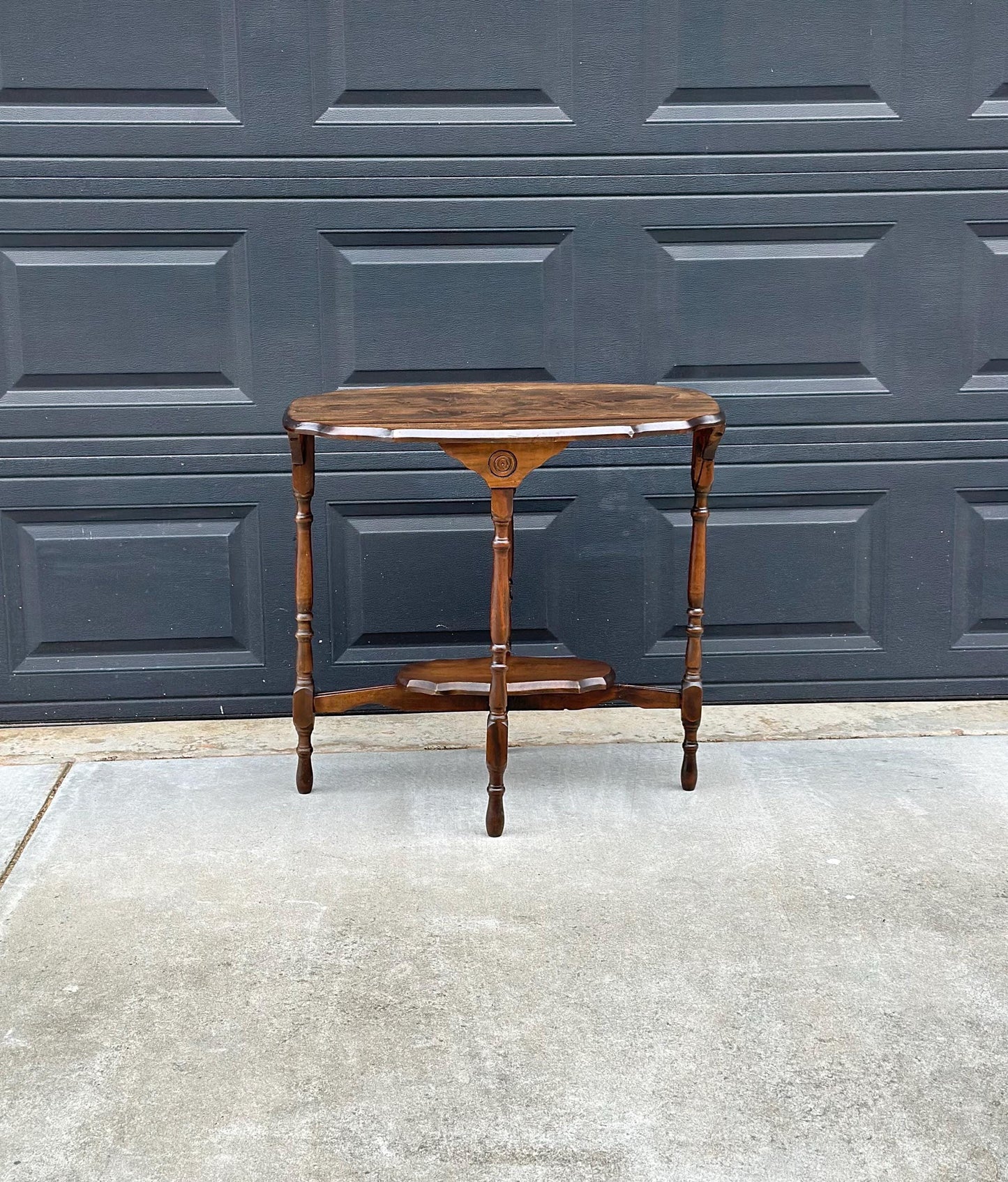 Antique Early 1900's Solid Wood Spindle Leg Walnut Accent Table