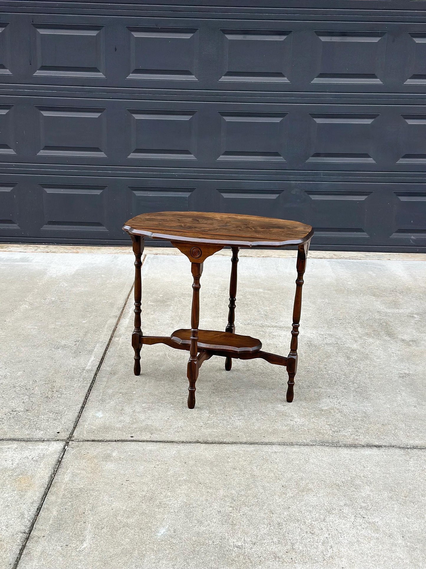 Antique Early 1900's Solid Wood Spindle Leg Walnut Accent Table
