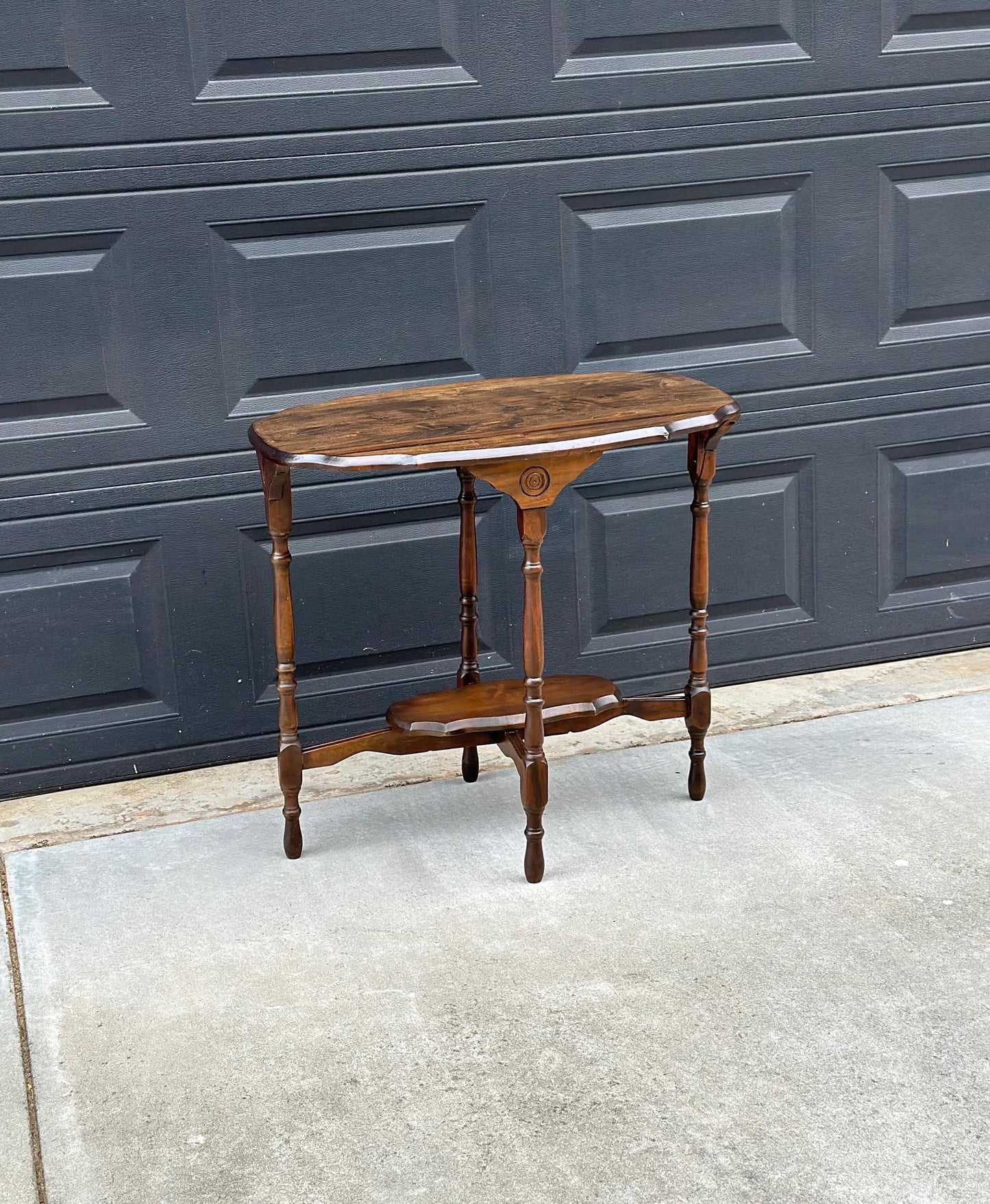 Antique Early 1900's Solid Wood Spindle Leg Walnut Accent Table