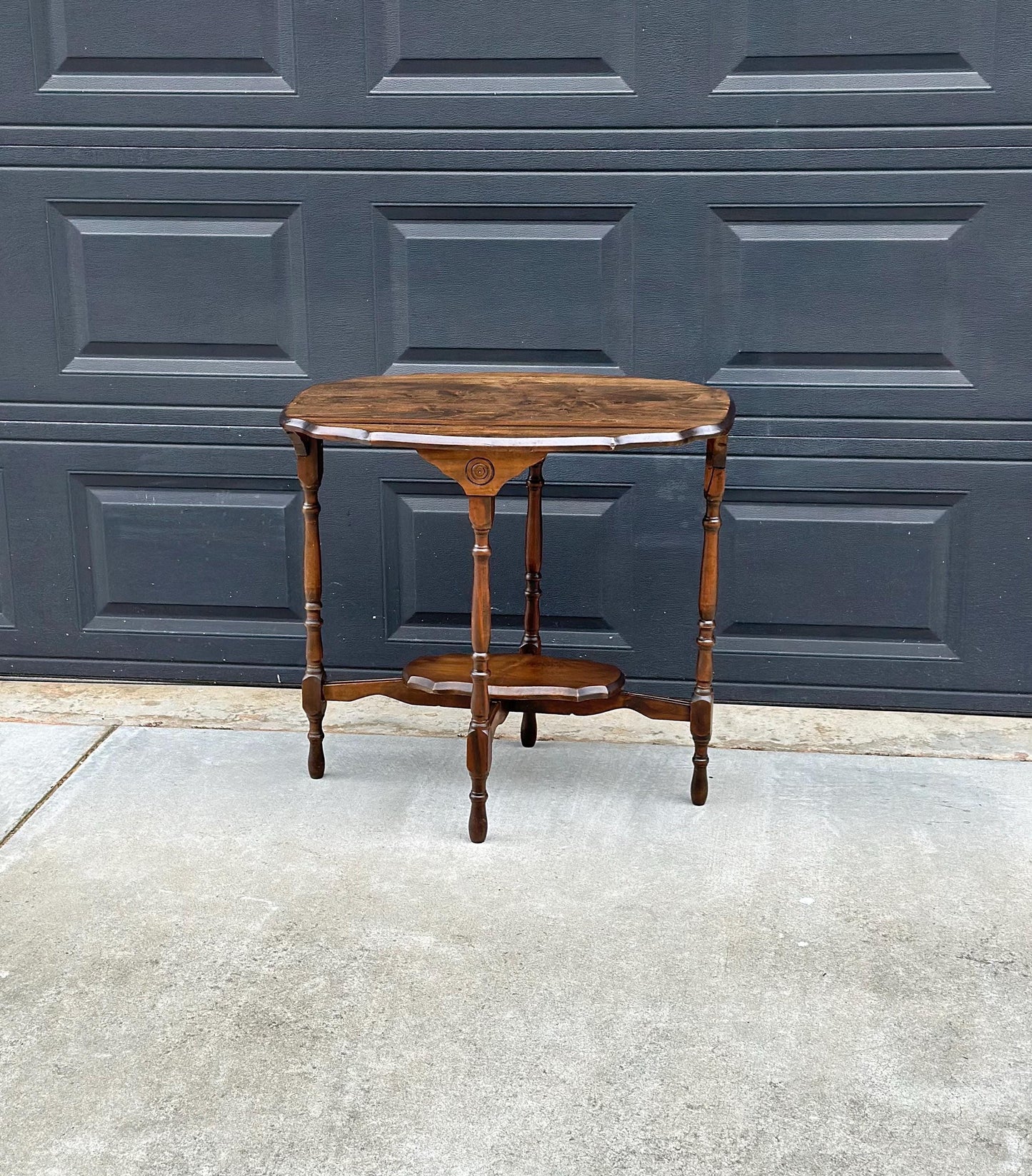 Antique Early 1900's Solid Wood Spindle Leg Walnut Accent Table