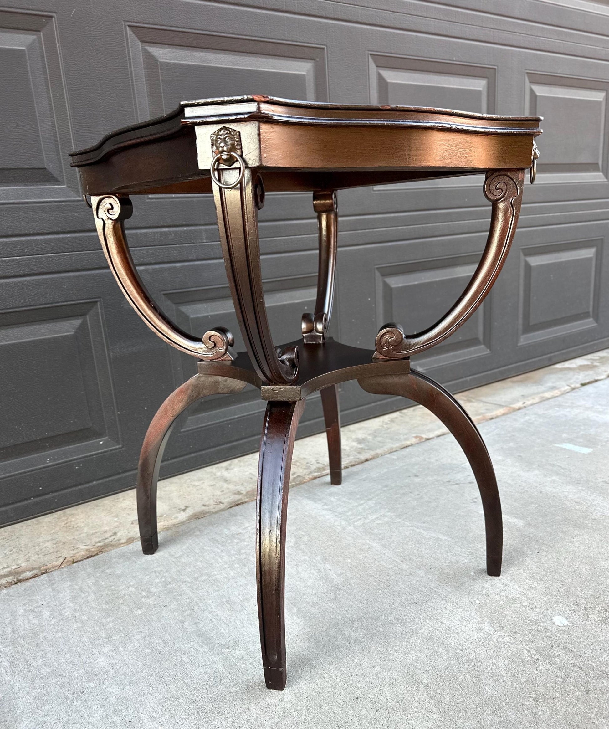 Antique Early 1900's Mahogany Wood Carved Sculptural Accent Table