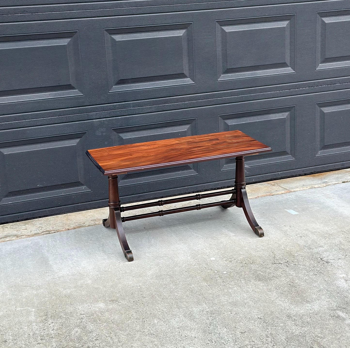 Antique Early 1900's Sheraton Solid Wood Round Stretcher Base Mahogany Coffee Table