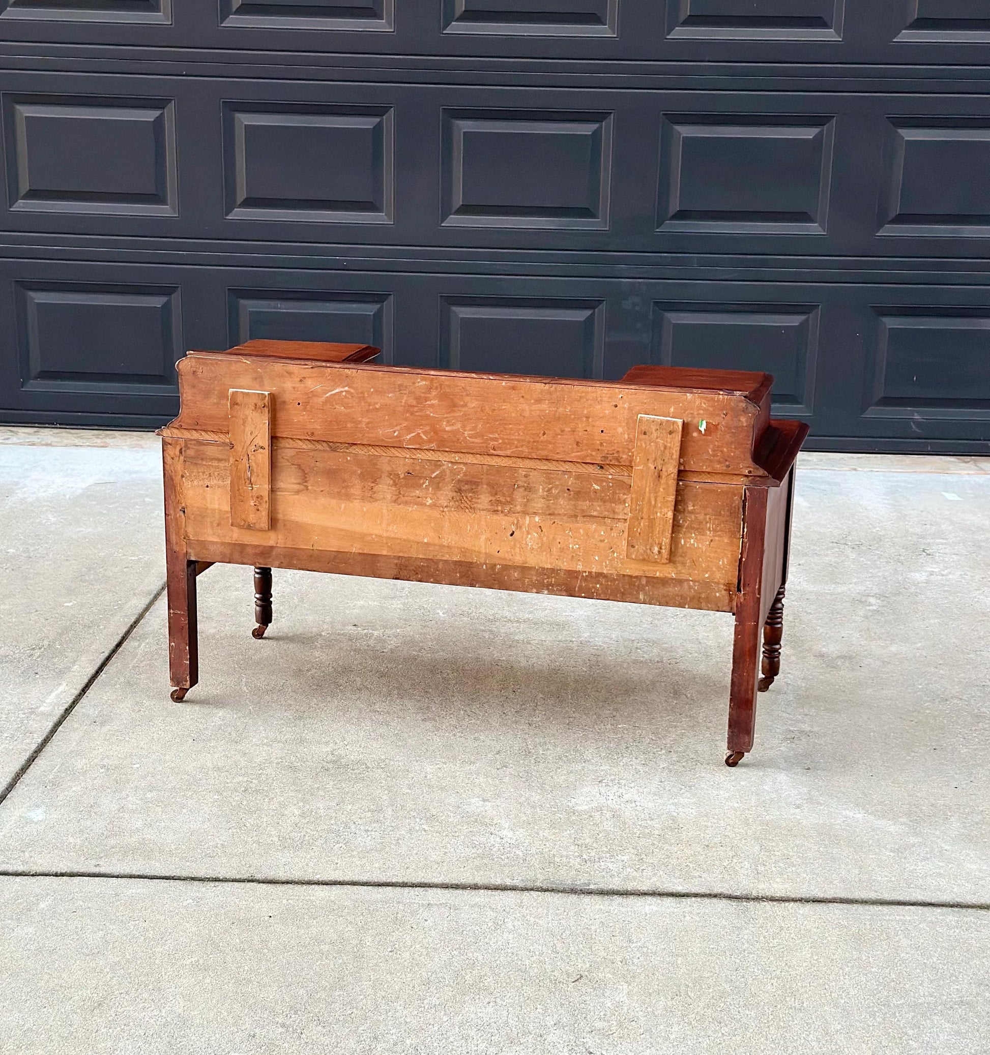 Antique Early 1900's Solid Wood Blanket Chest - Turned Leg Mahogany Princess Low Dresser on Casters