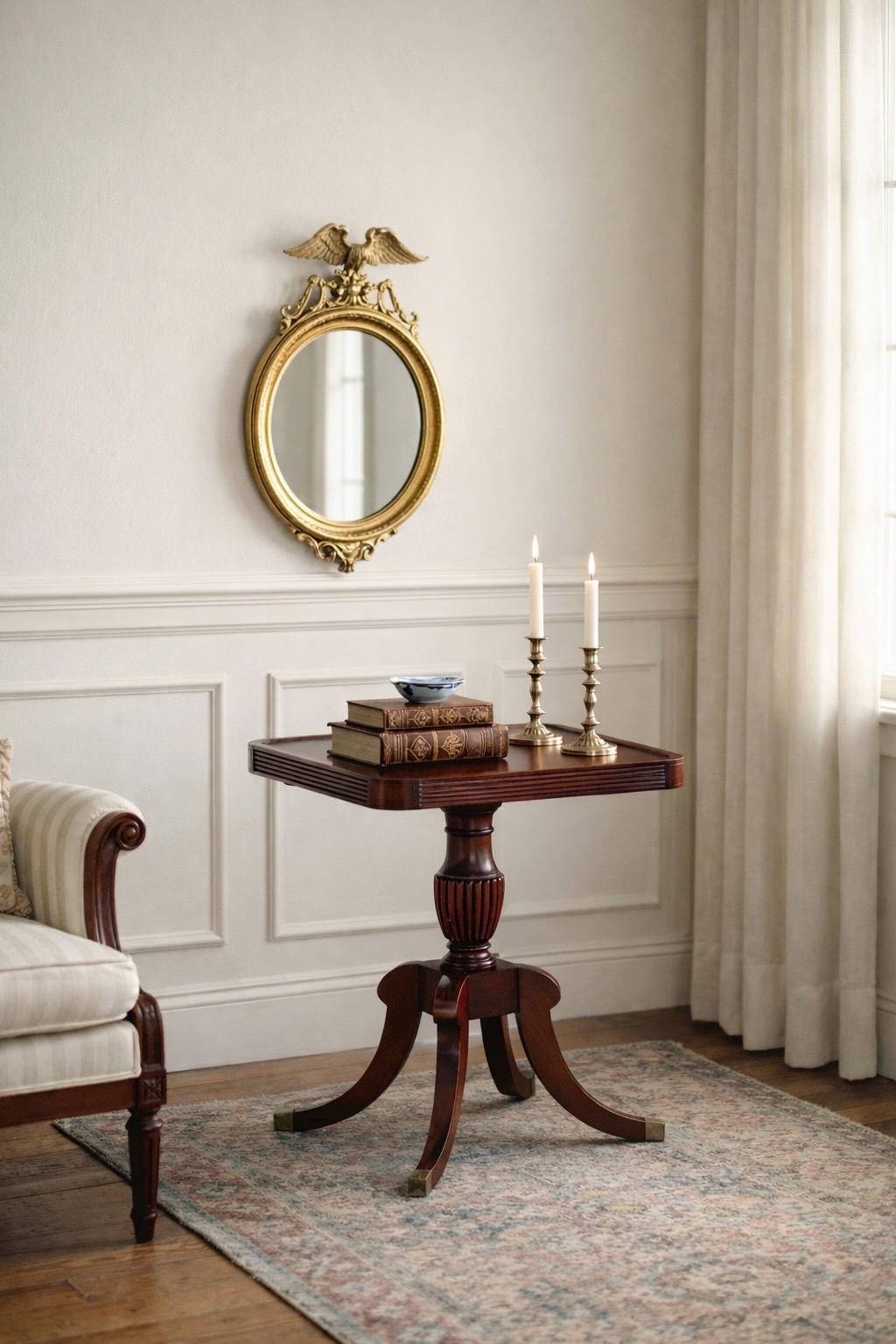 Antique Early 1900's Mahogany Traditional Wood End Table - Federal Bedside Table