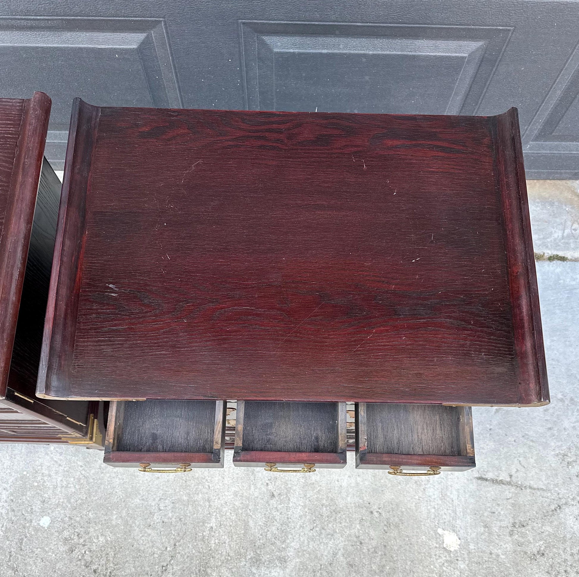 Vintage Mid 1900's Solid Wood & Brass Oriental Chest Side Cabinet Table Set - a Pair