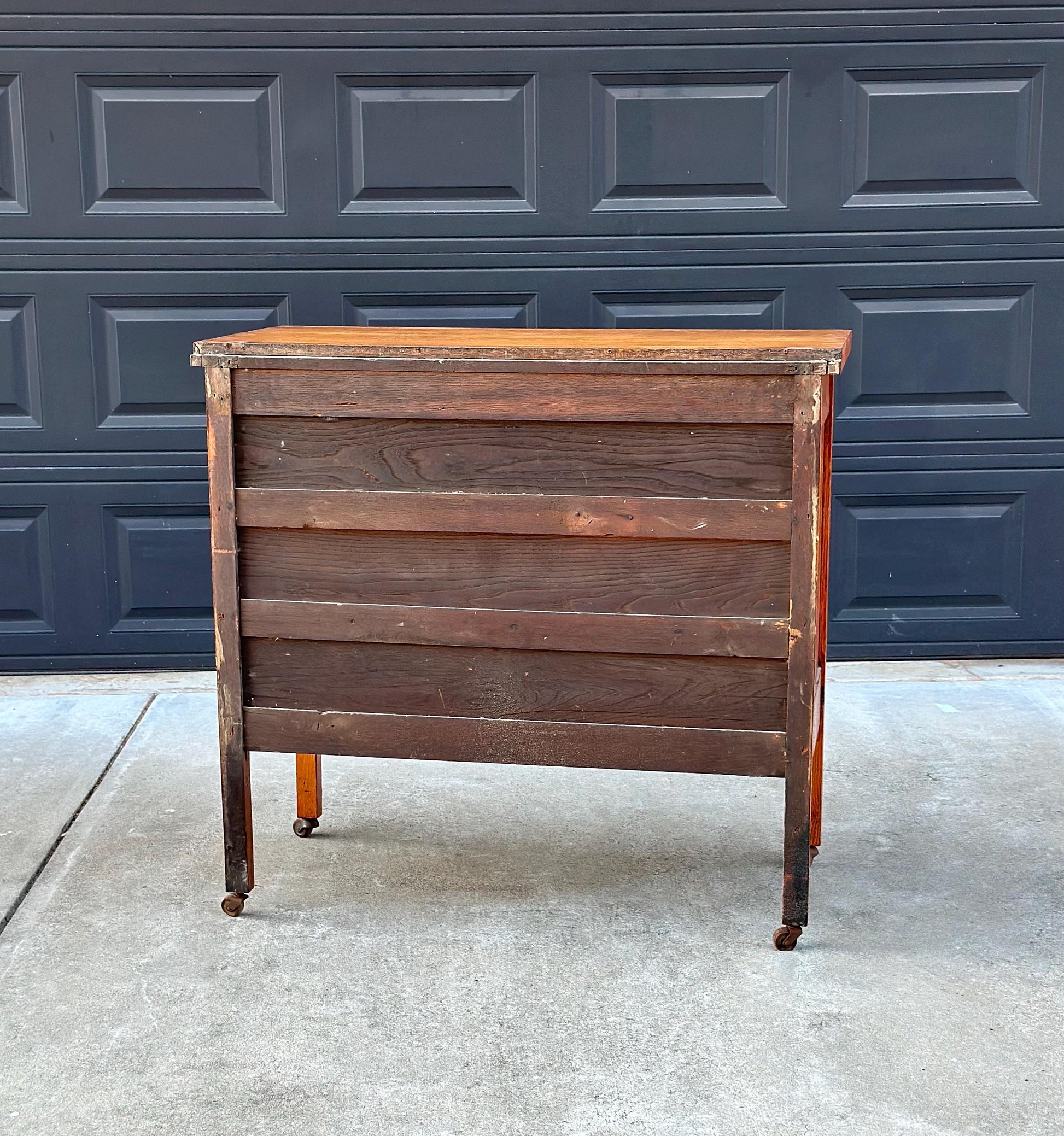 Antique Early 1900's Solid Oak Large Edwardian Chest & Cabinet on Casters