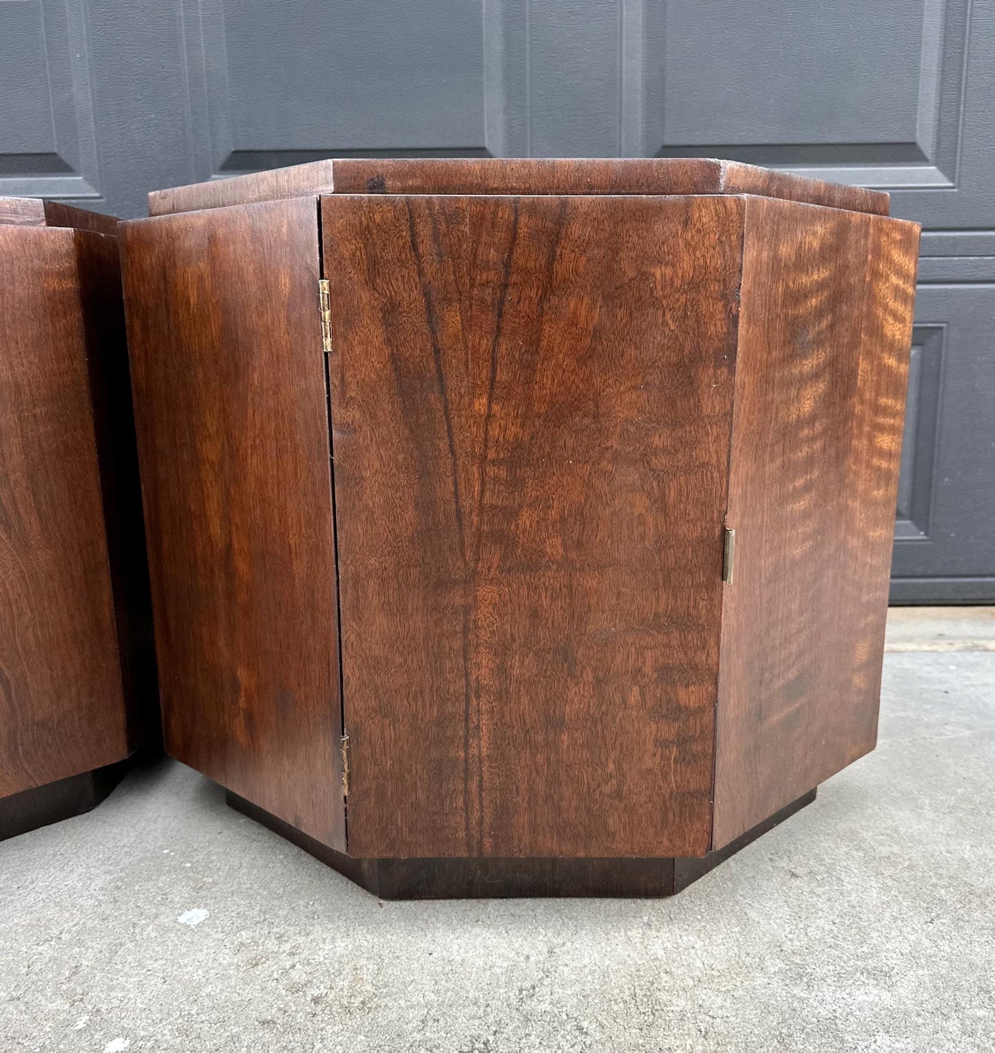 Vintage Mid 1900's Mid Mod Geometric Walnut Wood Side Tables – Pair of MCM Nightstands