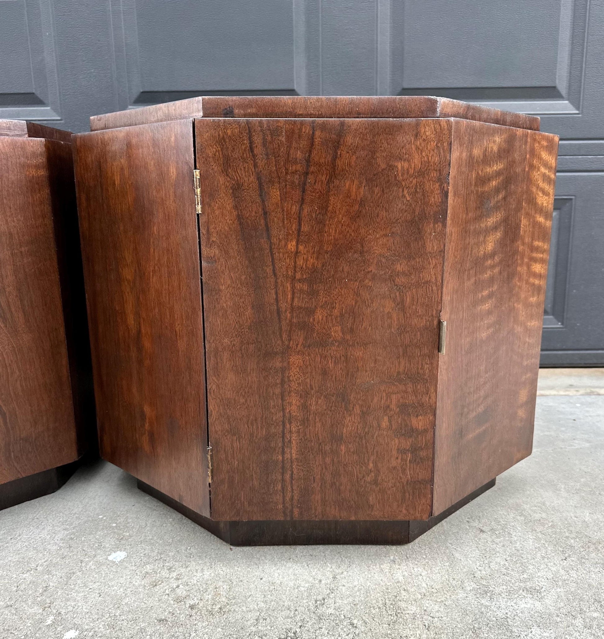 Vintage Mid 1900's Mid Mod Geometric Walnut Wood Side Tables – Pair of MCM Nightstands