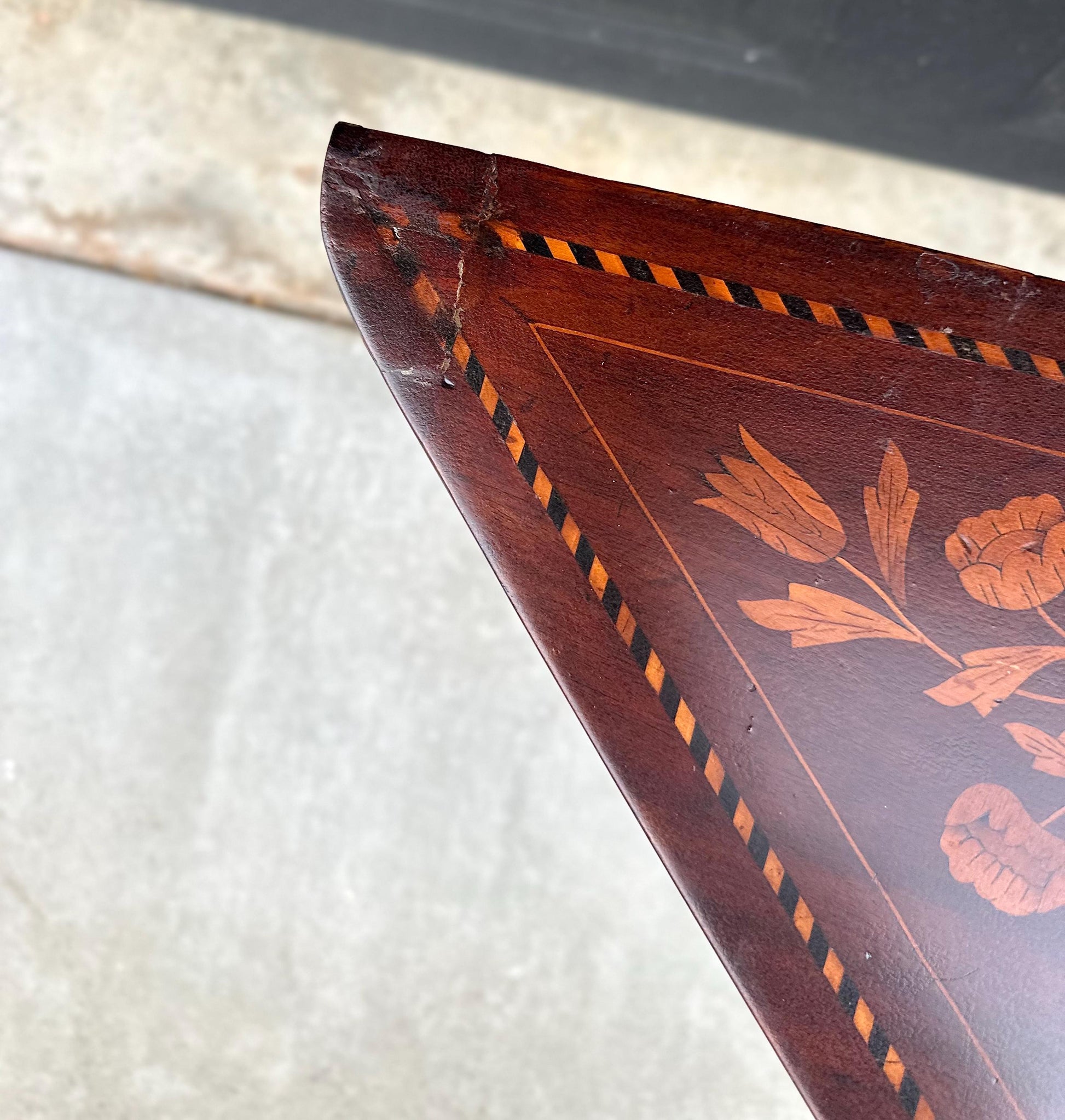 Antique 1820's Art Nouveau Inlaid Mahogany Wood Foldable Corner & Tea Table