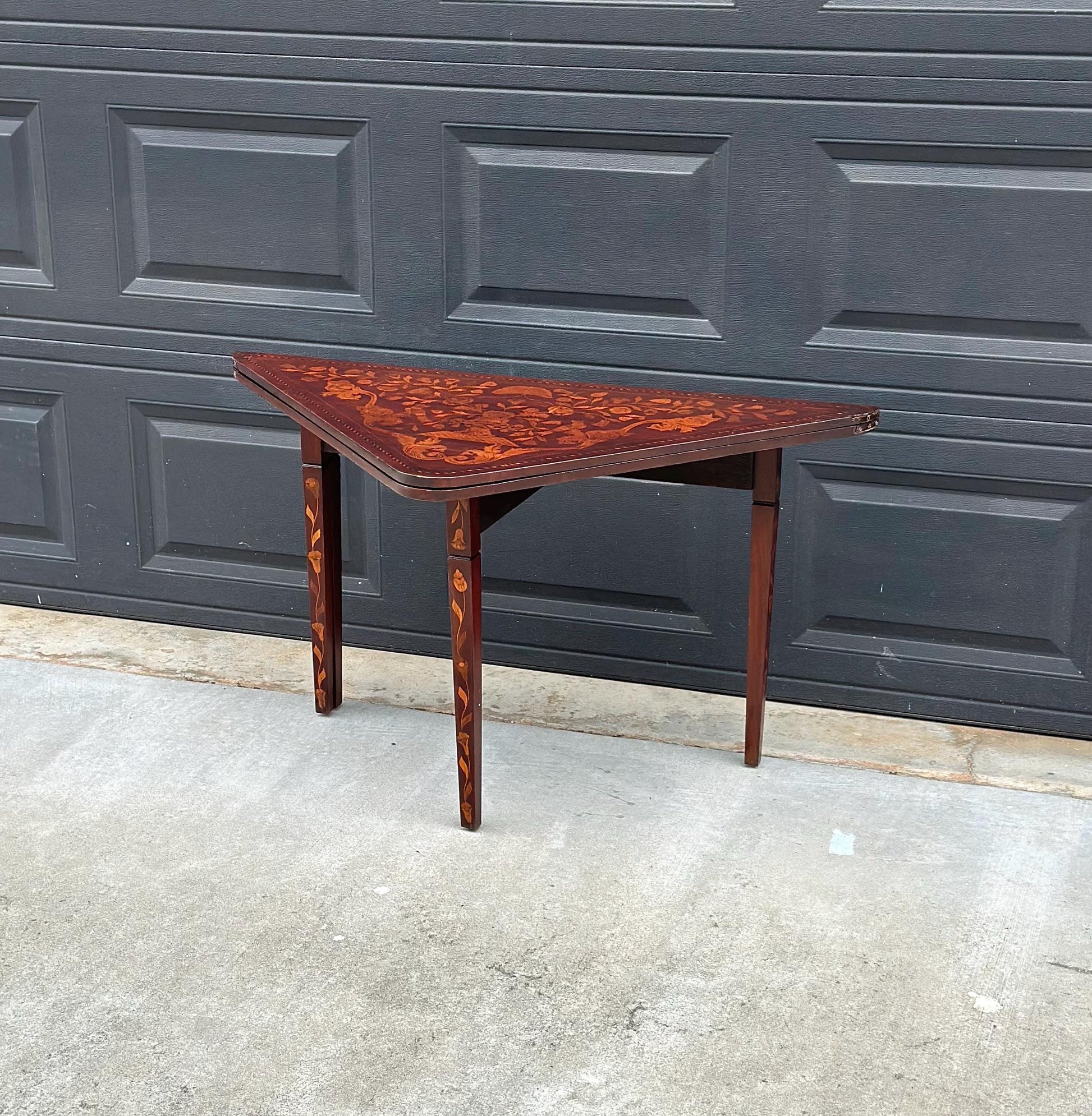 Antique 1820's Art Nouveau Inlaid Mahogany Wood Foldable Corner & Tea Table