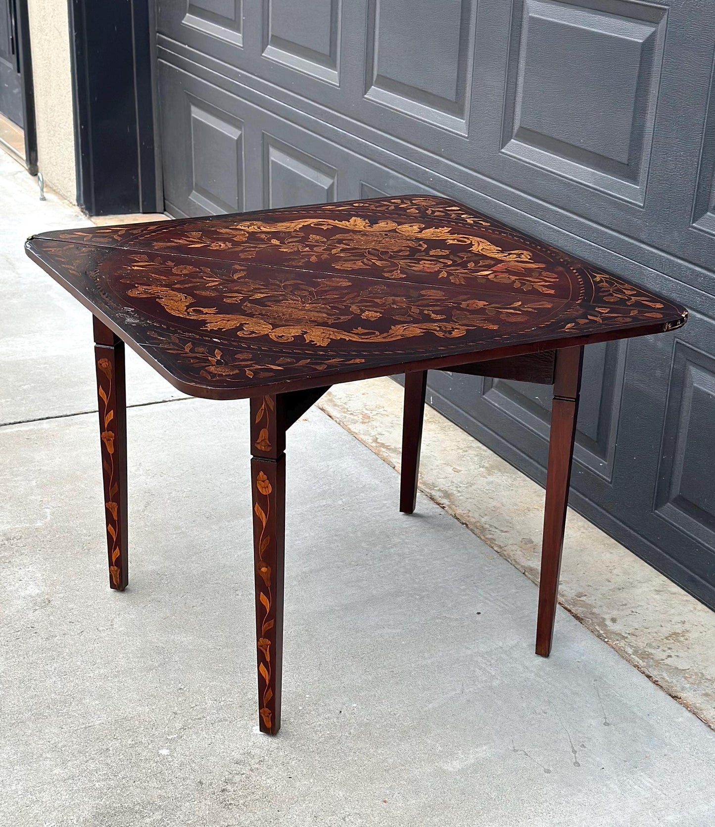 Antique 1820's Art Nouveau Inlaid Mahogany Wood Foldable Corner & Tea Table
