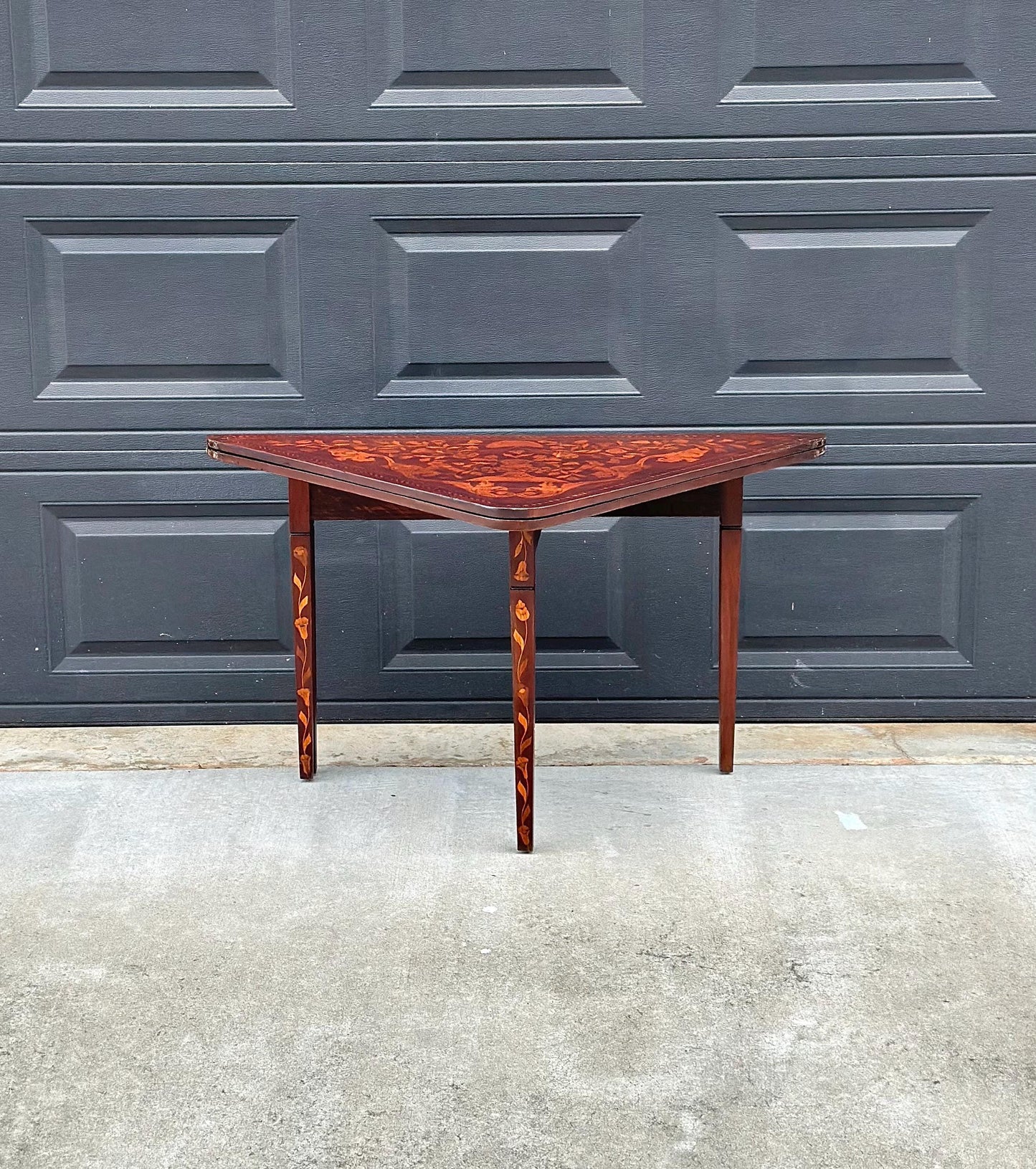 Antique 1820's Art Nouveau Inlaid Mahogany Wood Foldable Corner & Tea Table