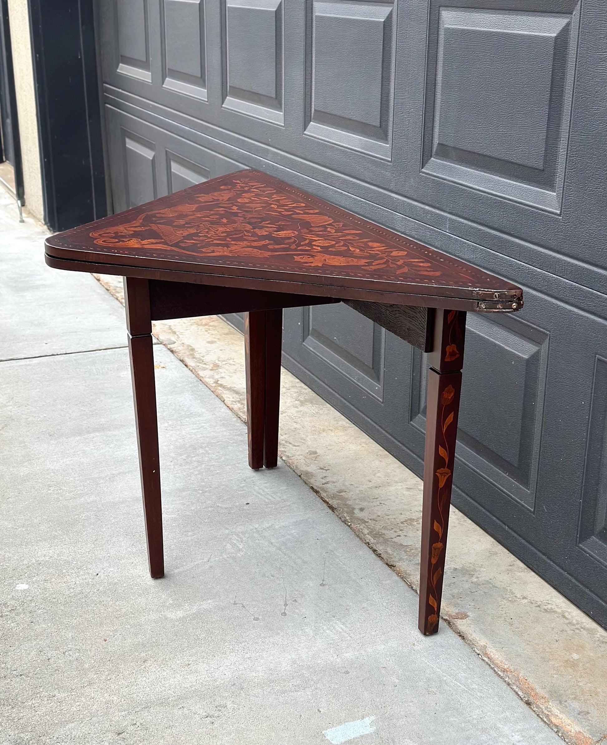 Antique 1820's Art Nouveau Inlaid Mahogany Wood Foldable Corner & Tea Table