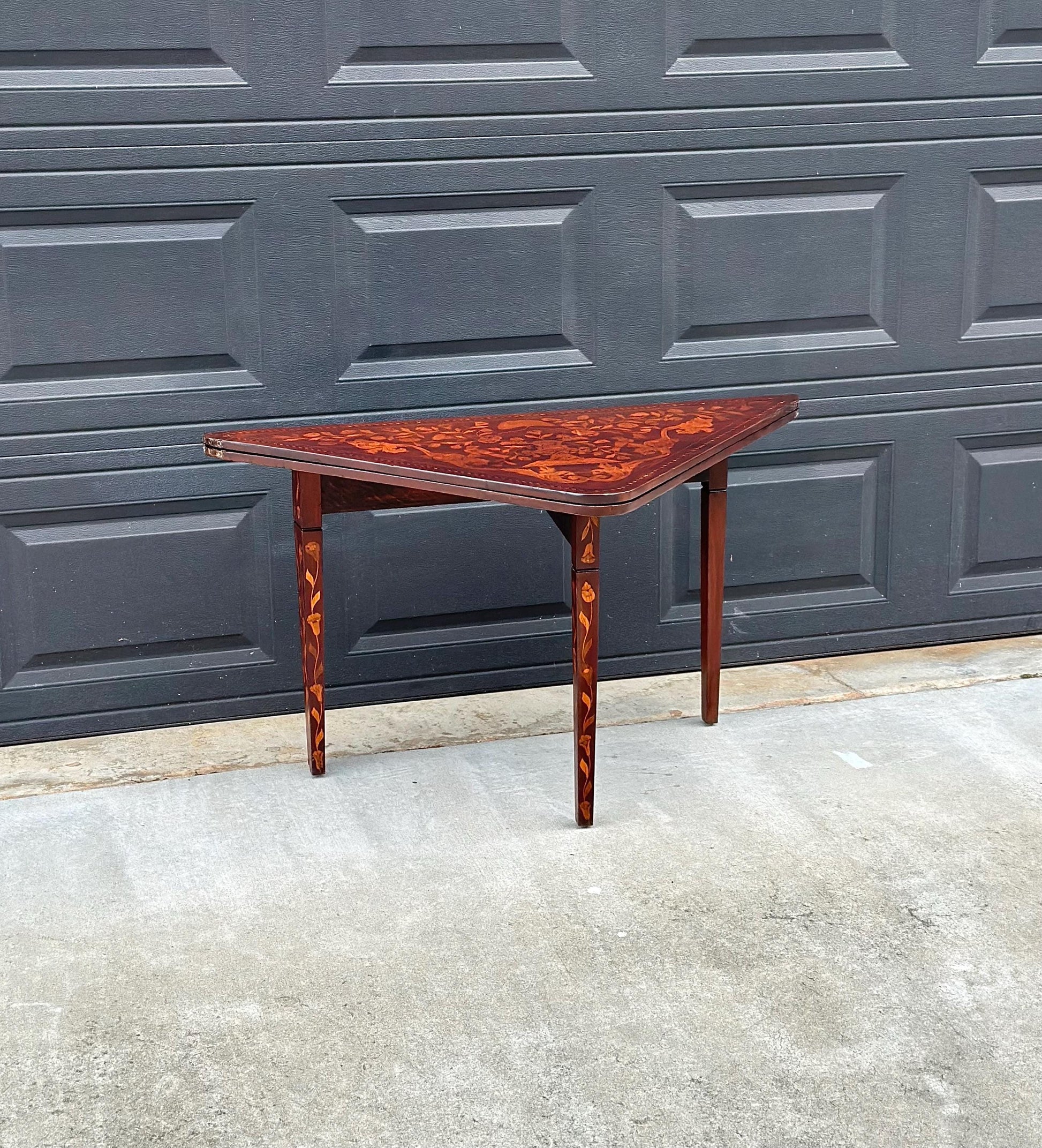 Antique 1820's Art Nouveau Inlaid Mahogany Wood Foldable Corner & Tea Table