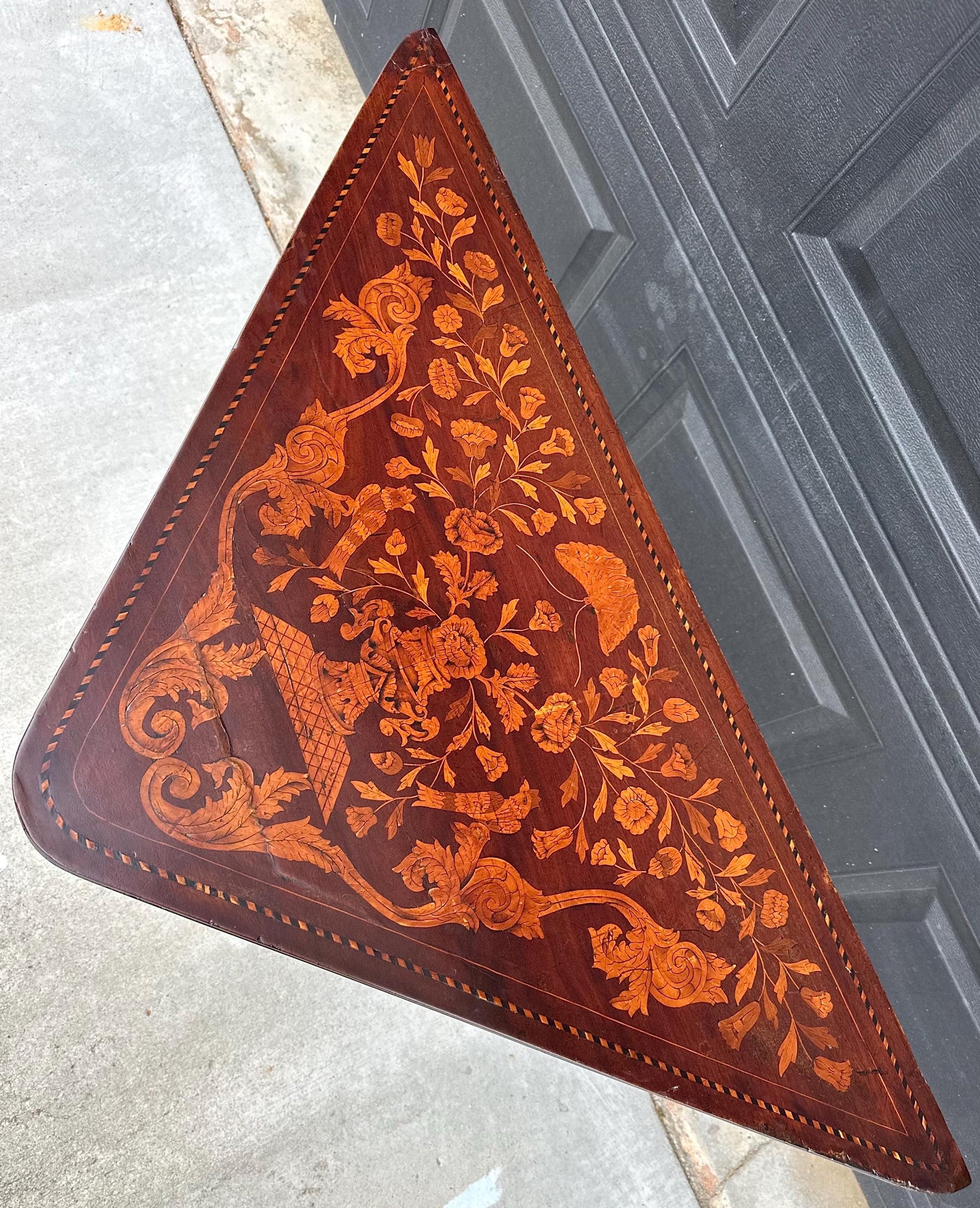 Antique 1820's Art Nouveau Inlaid Mahogany Wood Foldable Corner & Tea Table