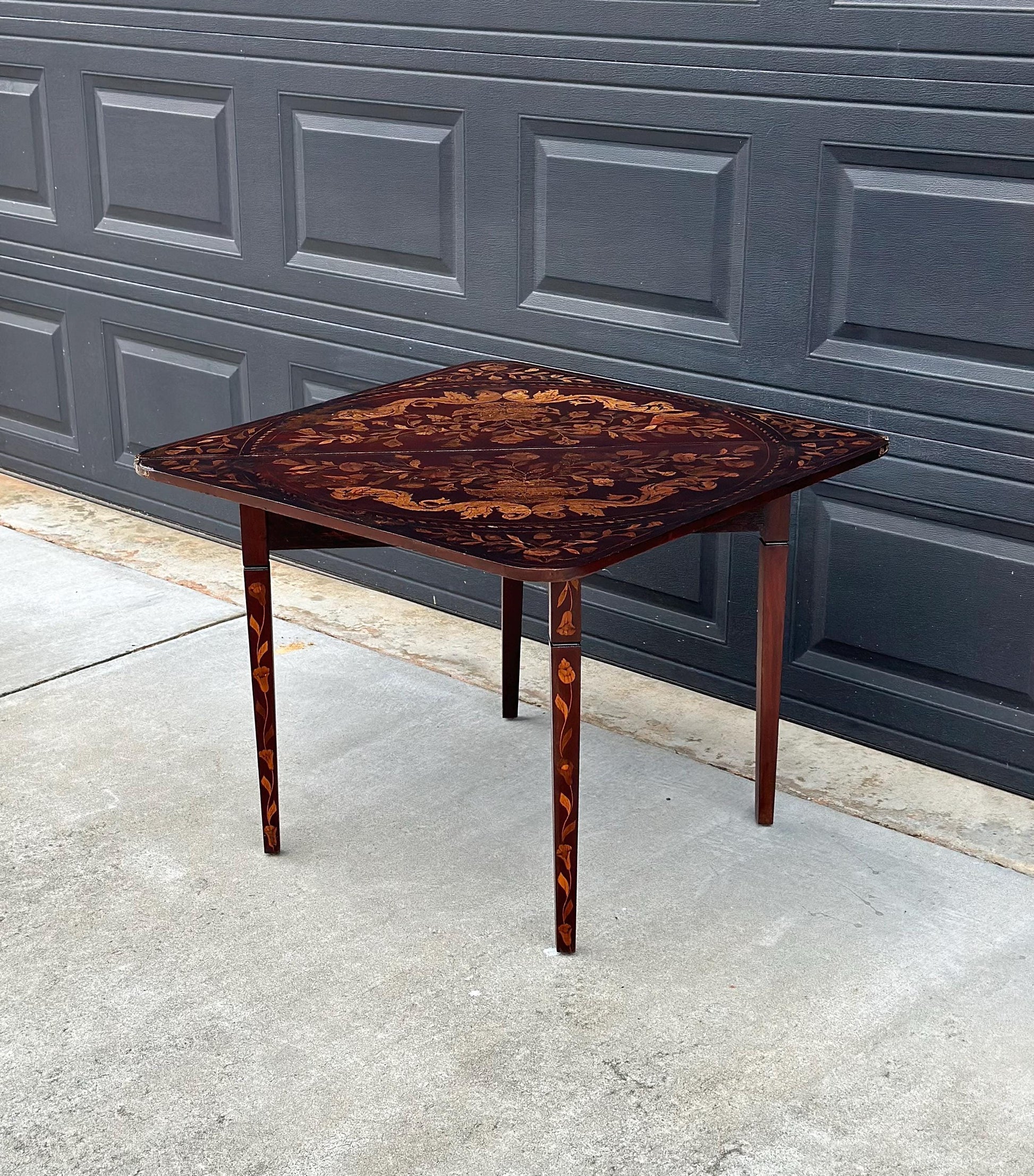Antique 1820's Art Nouveau Inlaid Mahogany Wood Foldable Corner & Tea Table